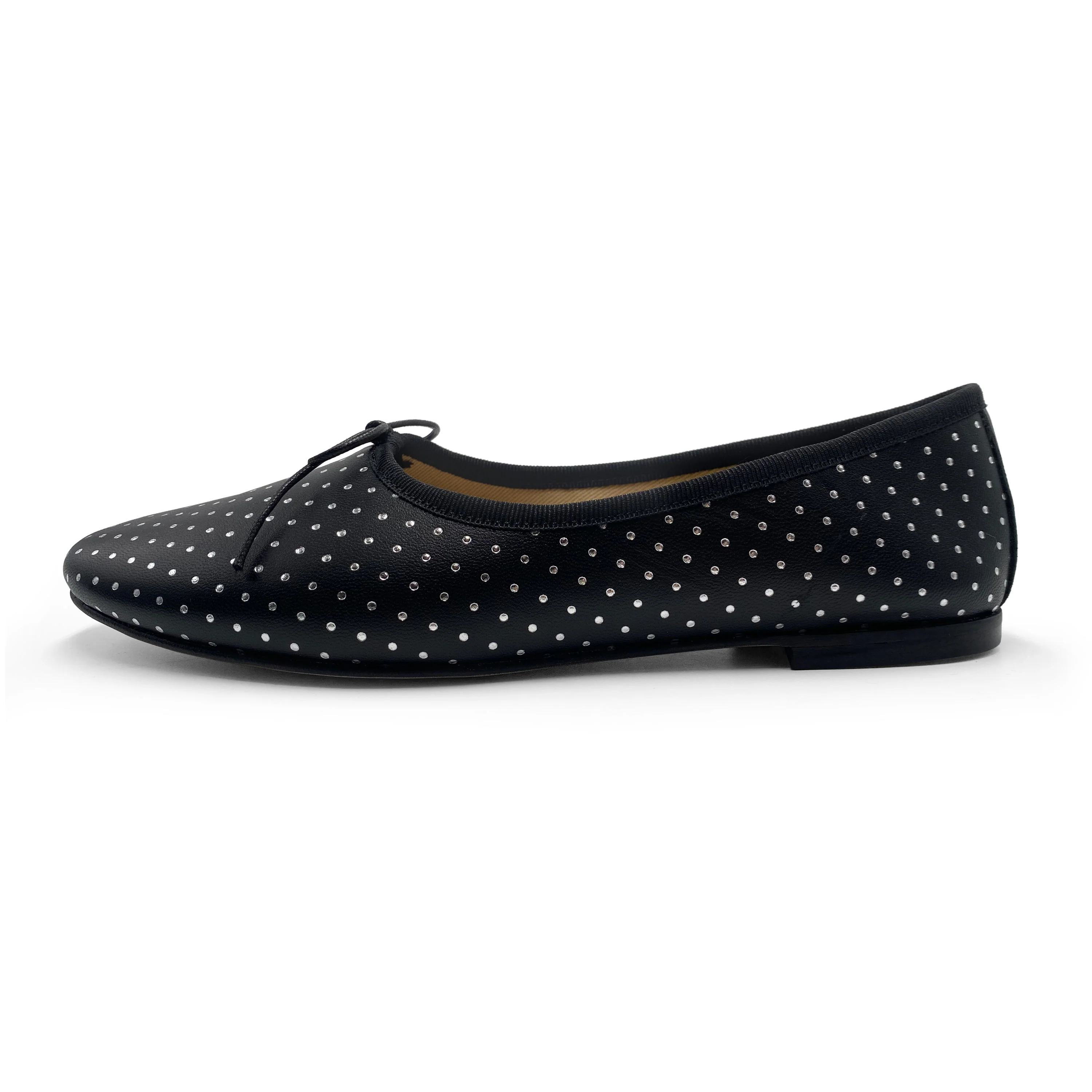 Ballerine accollate nere in pelle con micro pois argento - Image 3