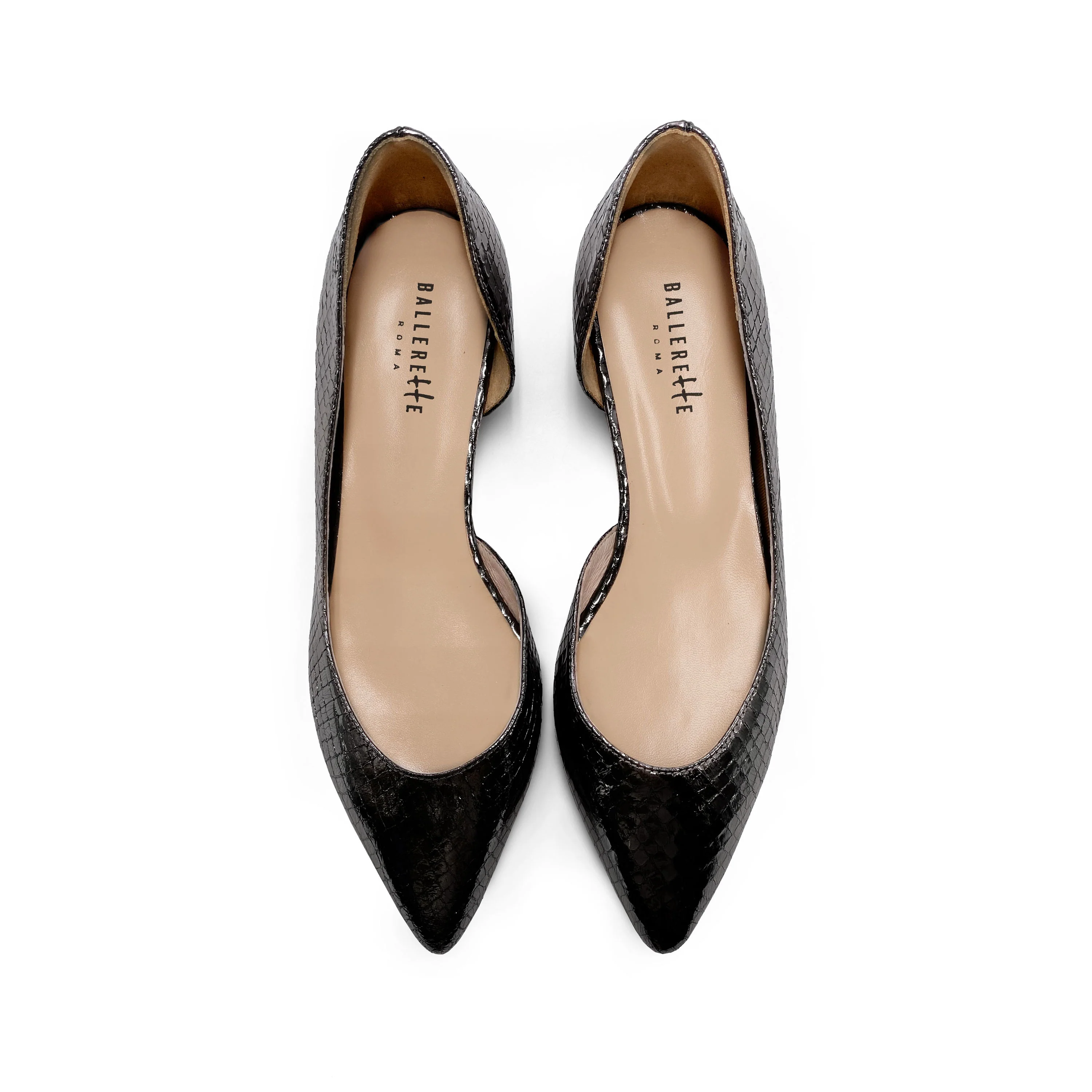 Ballerine aperte a punta laminate nere - Image 2
