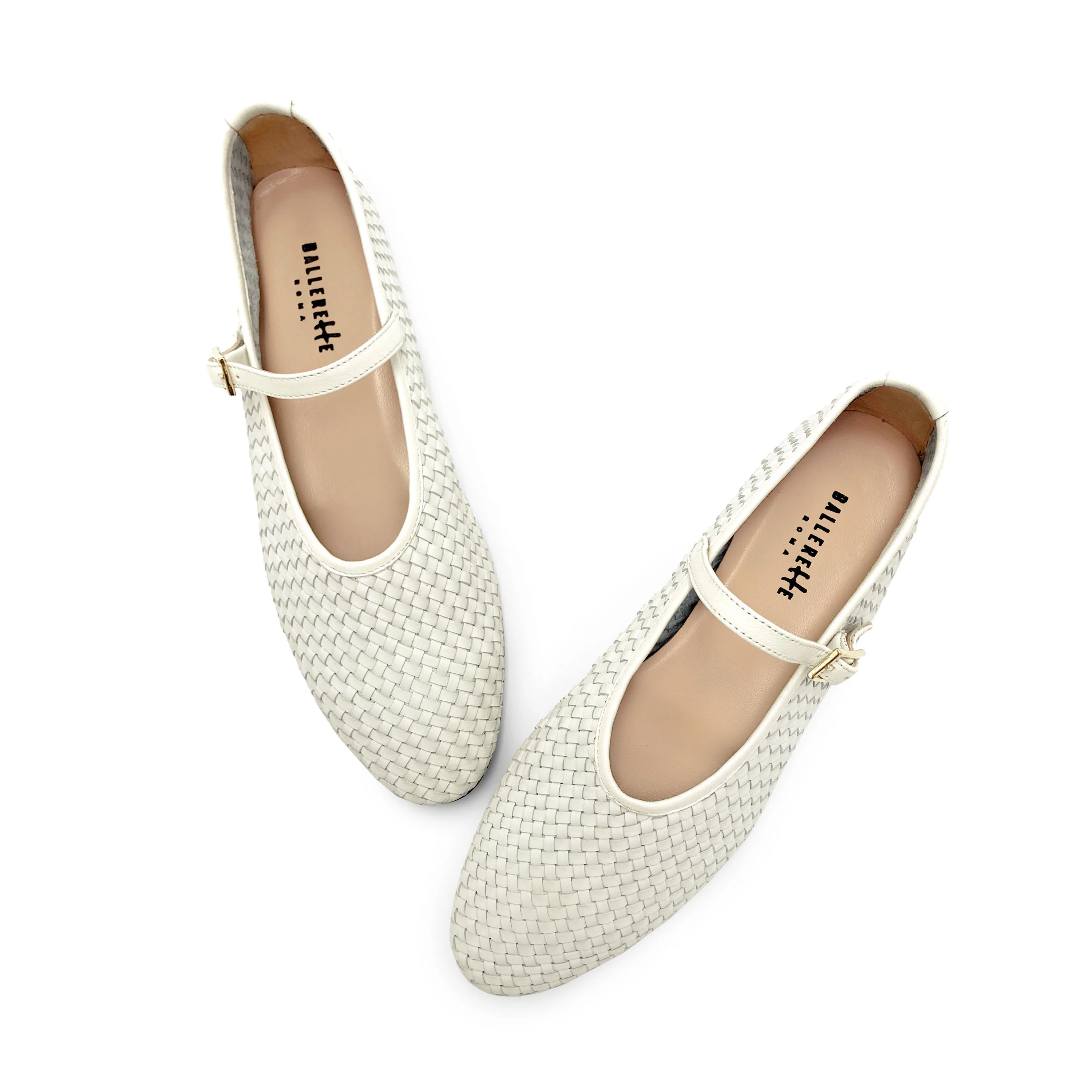 Ballerine bianche accollate in pelle intrecciata a mano e cinturino - Image 2