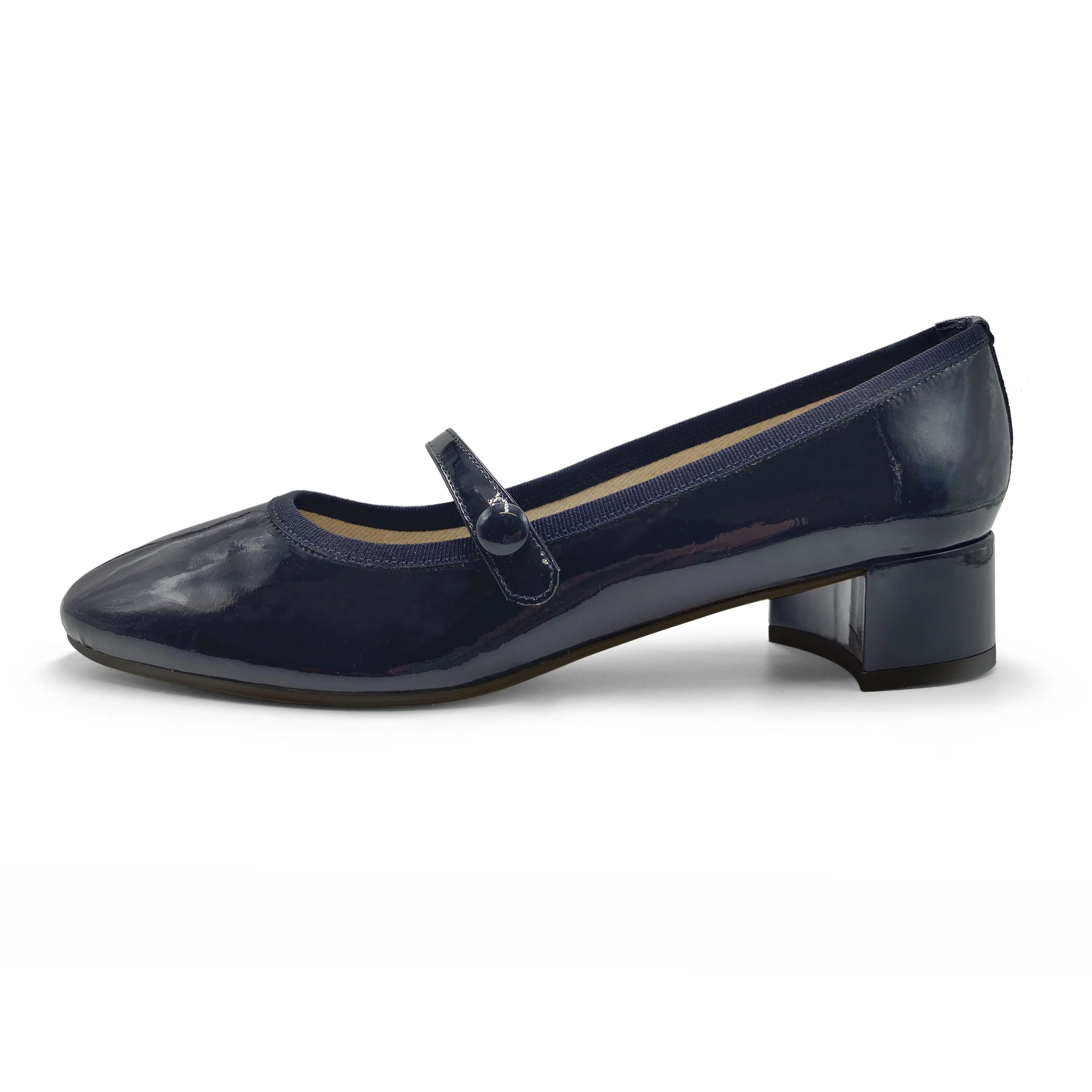 Ballerine Mary Jane blu in vernice con cinturino e tacco - Image 3