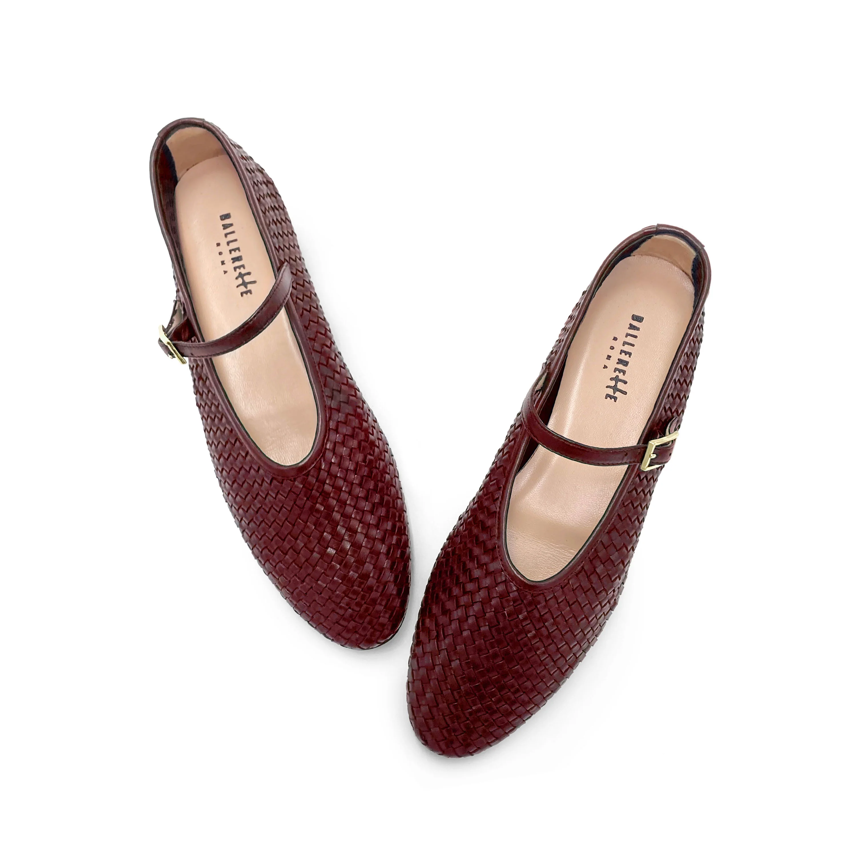 Ballerine bordeaux accollate in pelle intrecciata a mano e cinturino - Image 2