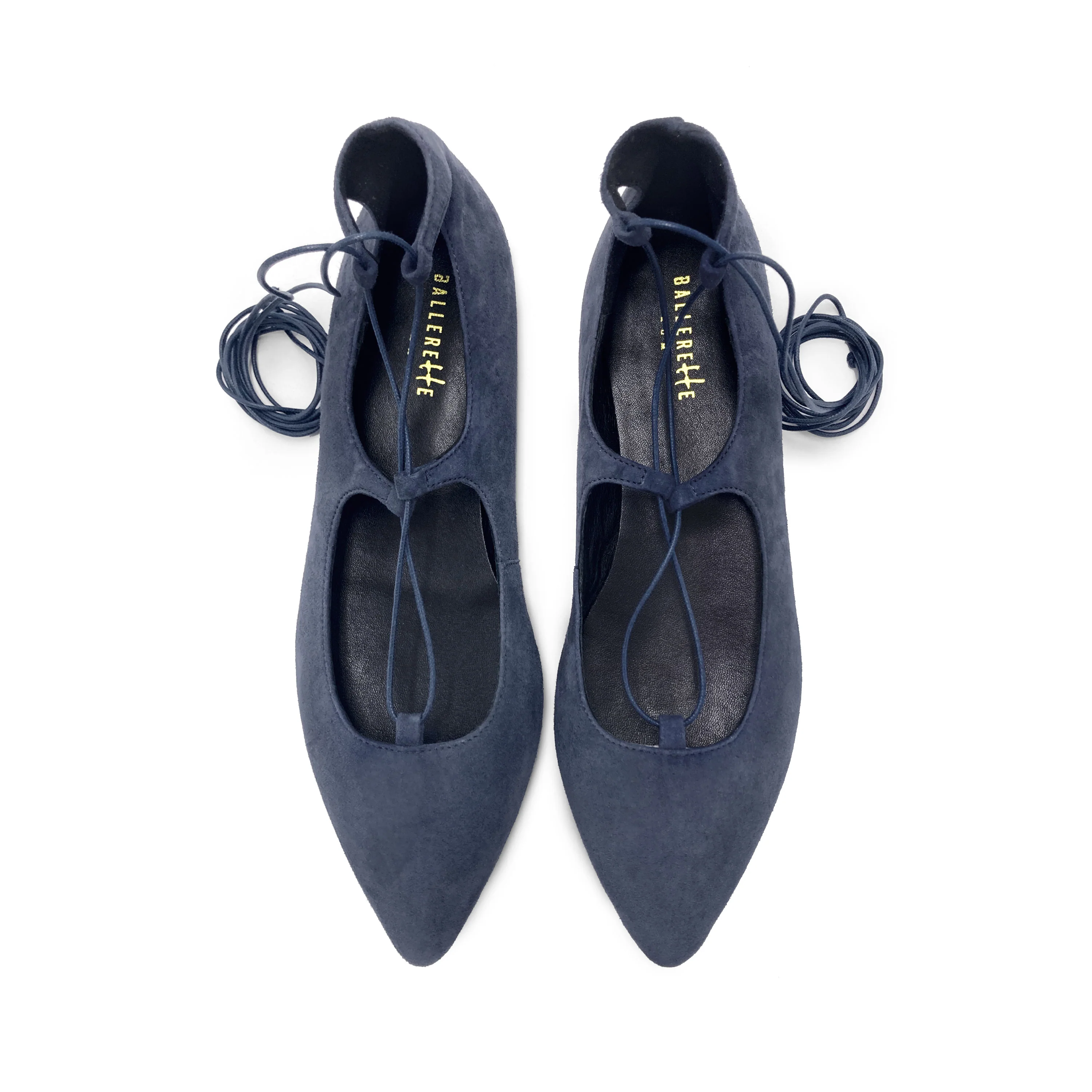 Ballerine con lacci alla schiava in camoscio blu petrolio