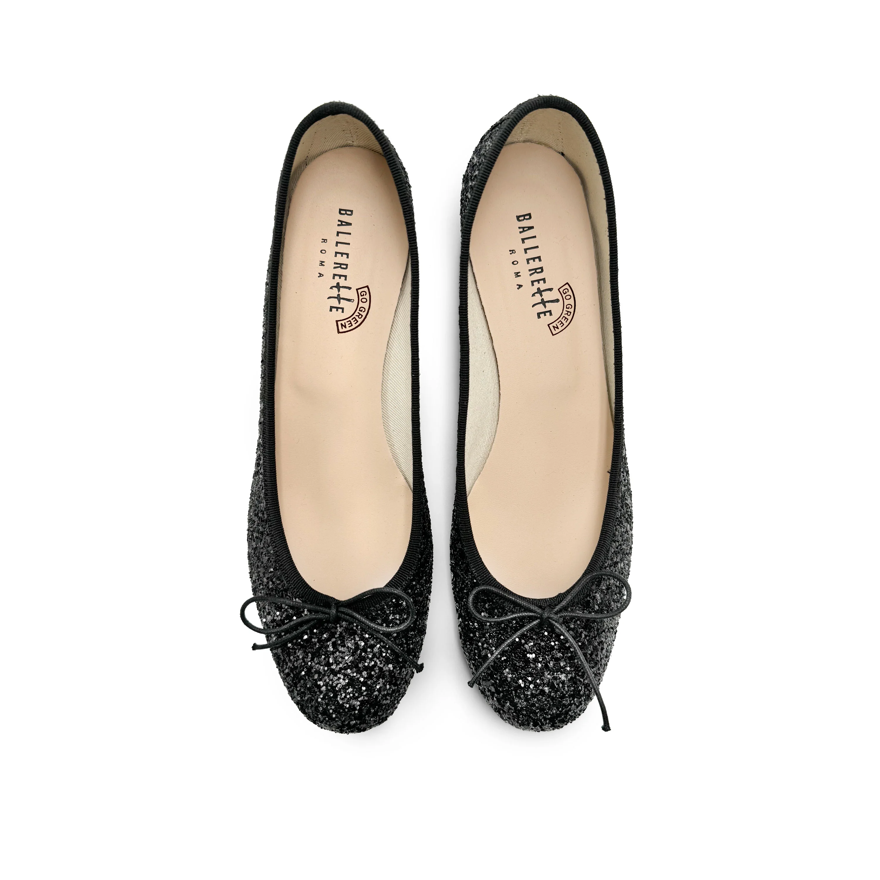 TT GO GREEN Collection - Ballerine con tacco nere glitterate in tessuto ECO - Image 5