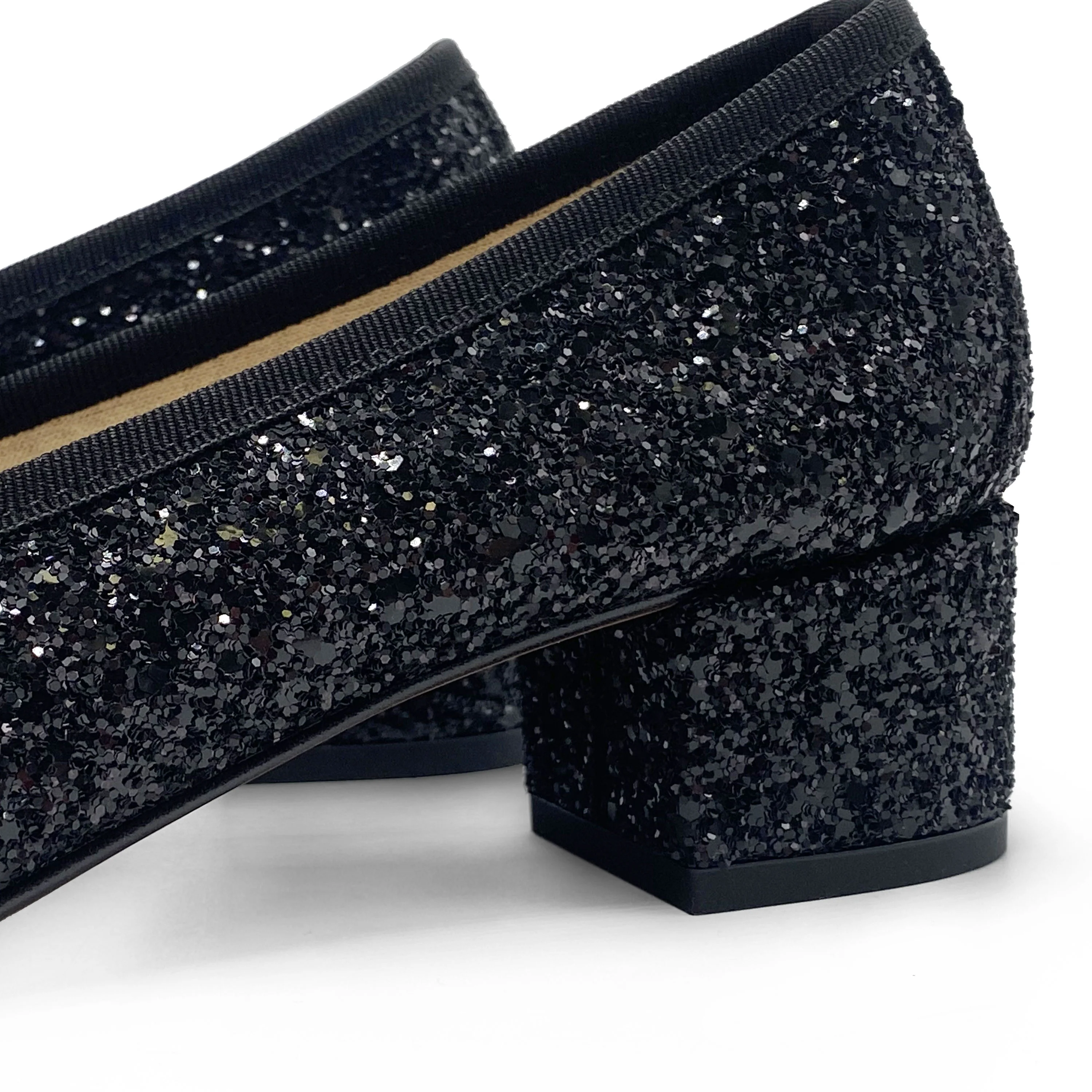 TT GO GREEN Collection - Ballerine con tacco nere glitterate in tessuto ECO - Image 6