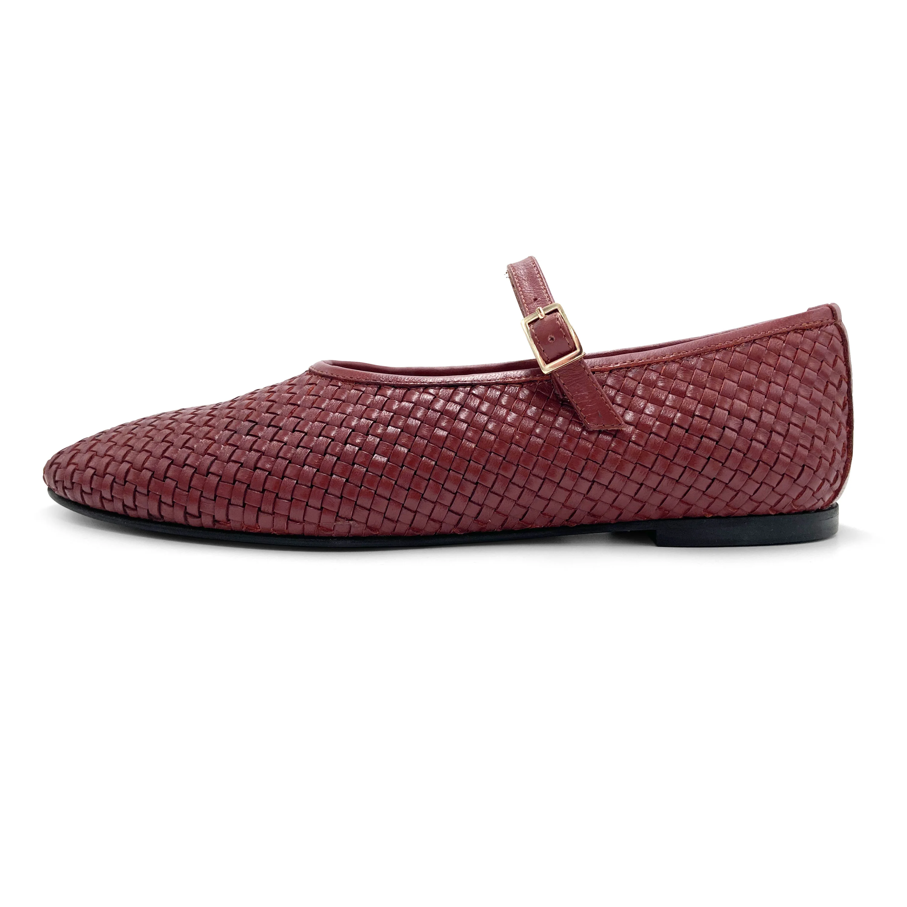 Ballerine Mary Jane bordeaux accollate in pelle intrecciata a mano e cinturino - Image 4