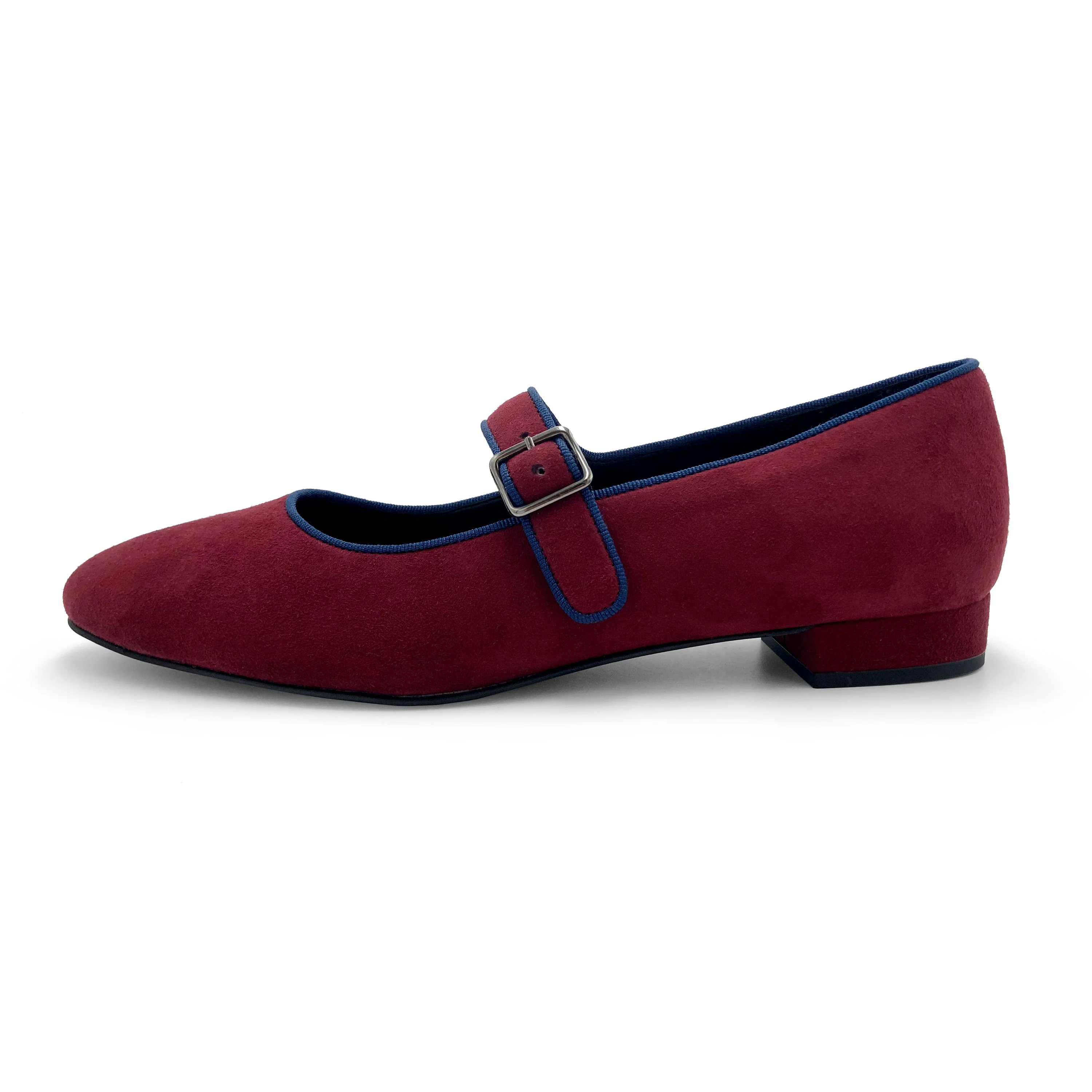 Ballerine Mary Jane bordeaux e blu in camoscio con cinturino - Image 5
