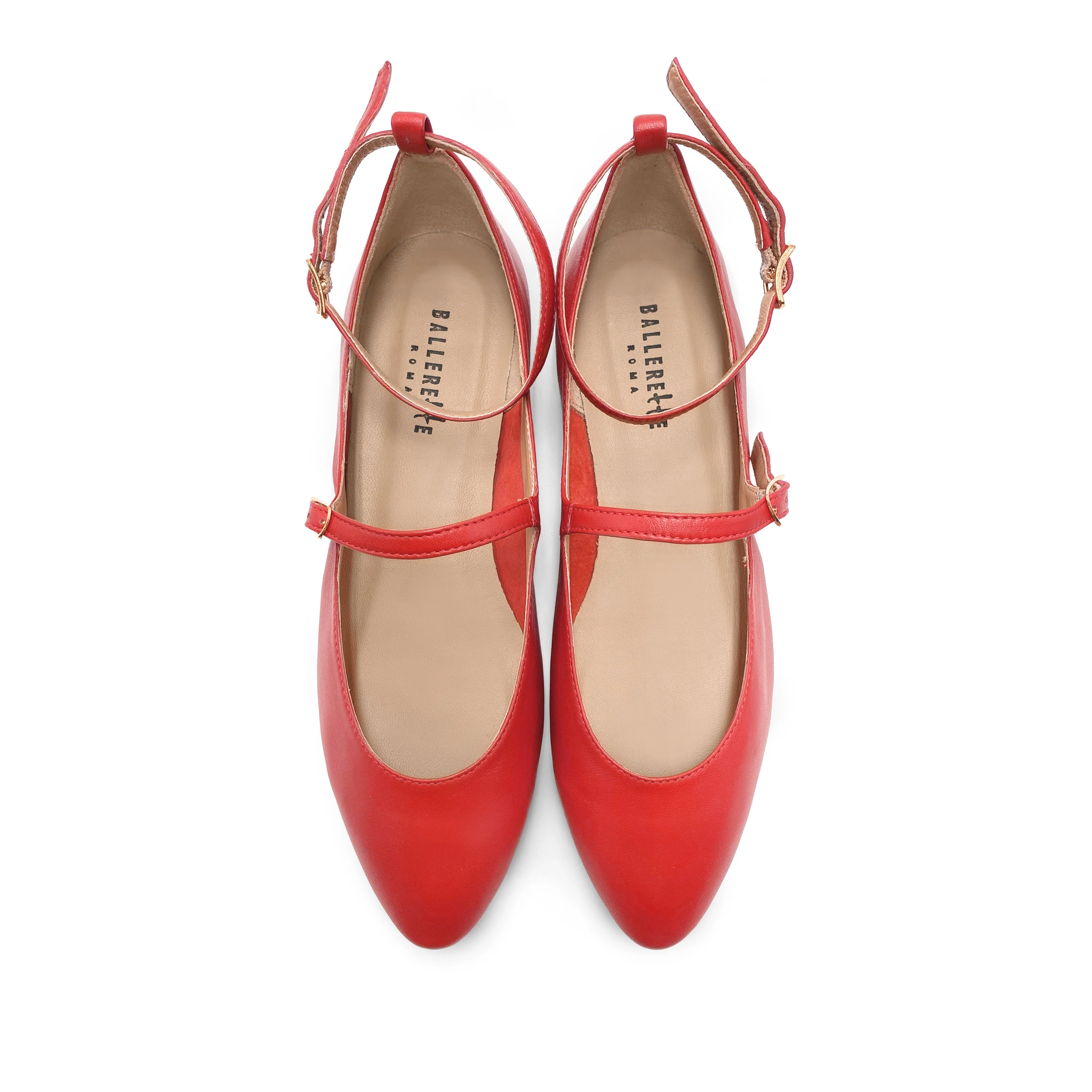Ballerine Mary Jane rosse corallo con cinturini