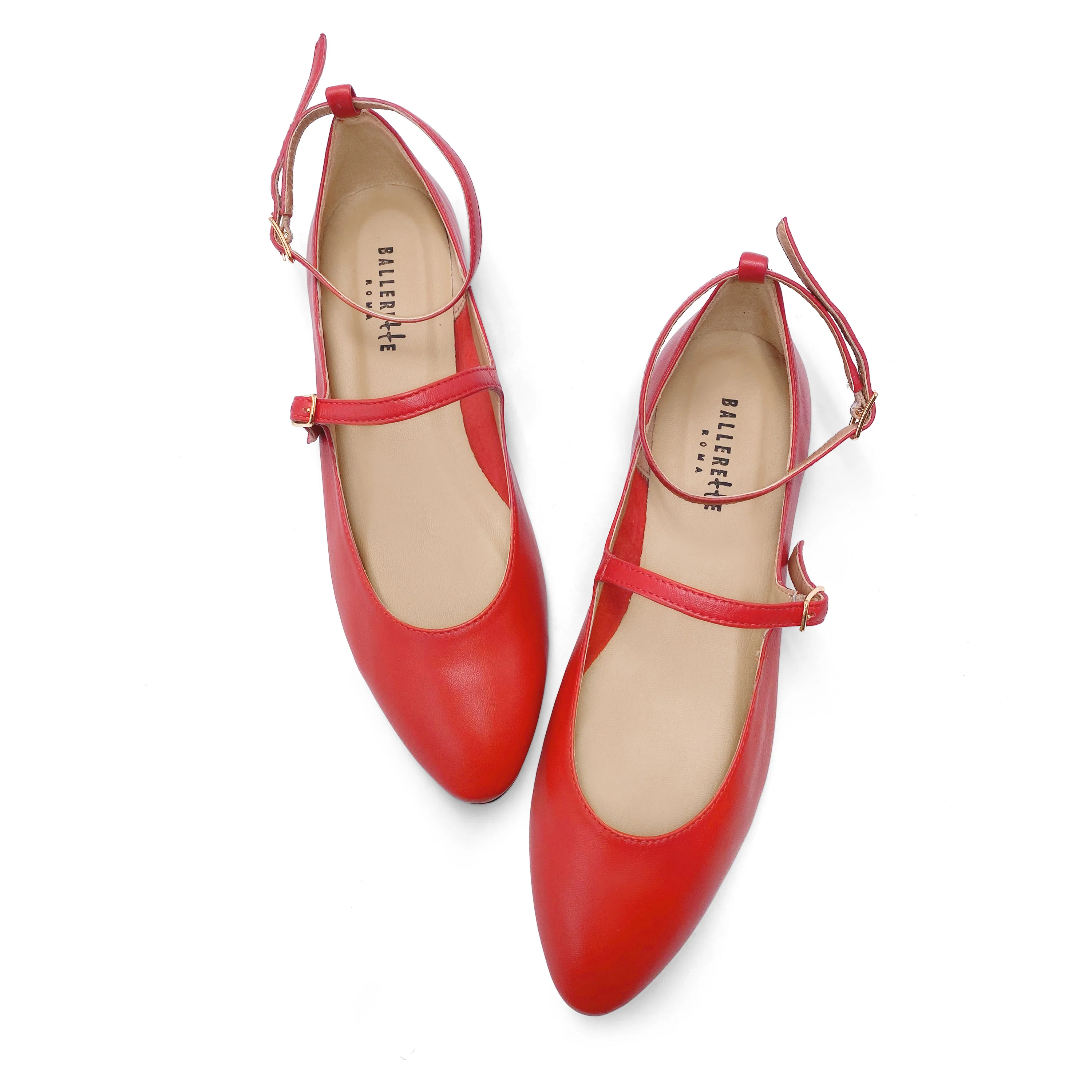 Ballerine Mary Jane rosse corallo con cinturini - Image 2