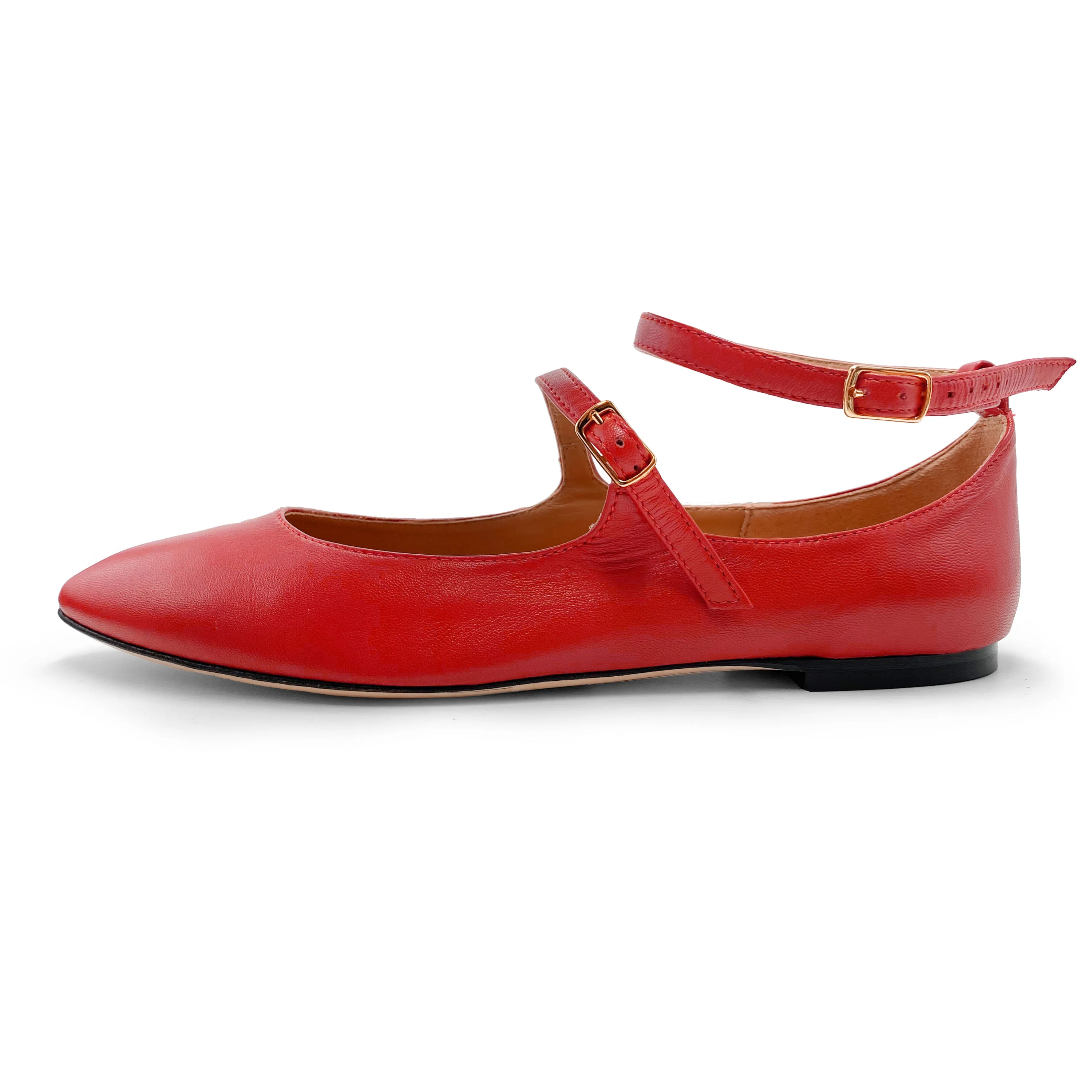 Ballerine Mary Jane rosse corallo con cinturini - Image 4