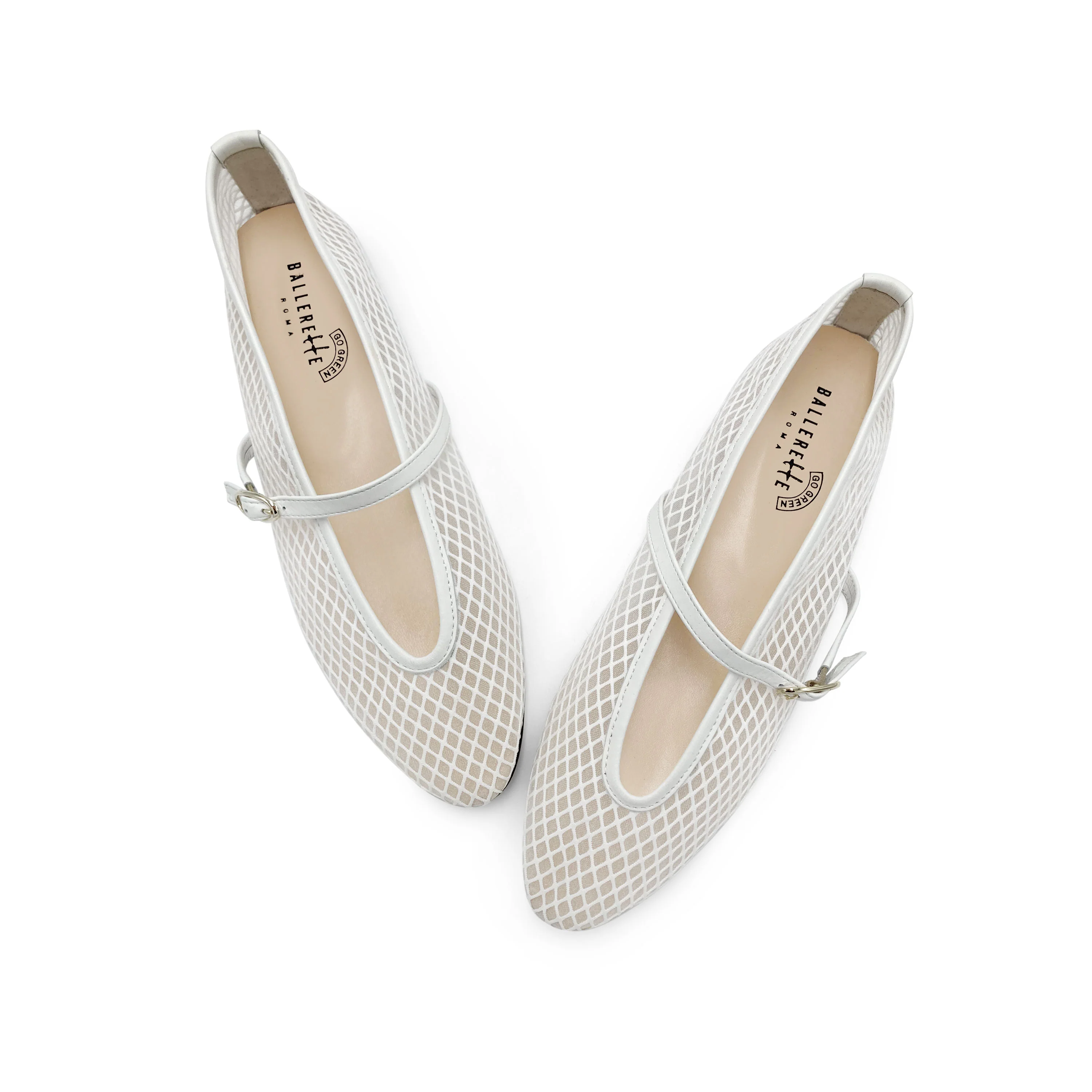 TT GO GREEN Collection - Ballerine mesh trasparenti bianche in tessuto ECO a rete con cinturino - Image 2