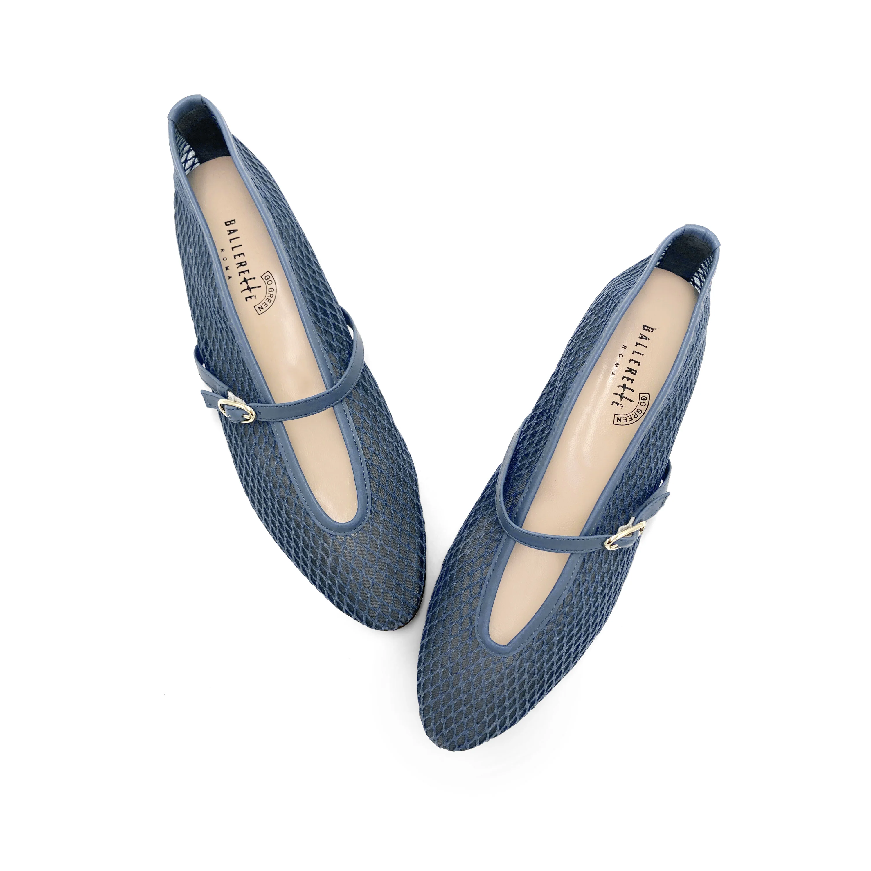 TT GO GREEN Collection - Ballerine mesh trasparenti blu jeans in tessuto ECO a rete con cinturino - Image 2