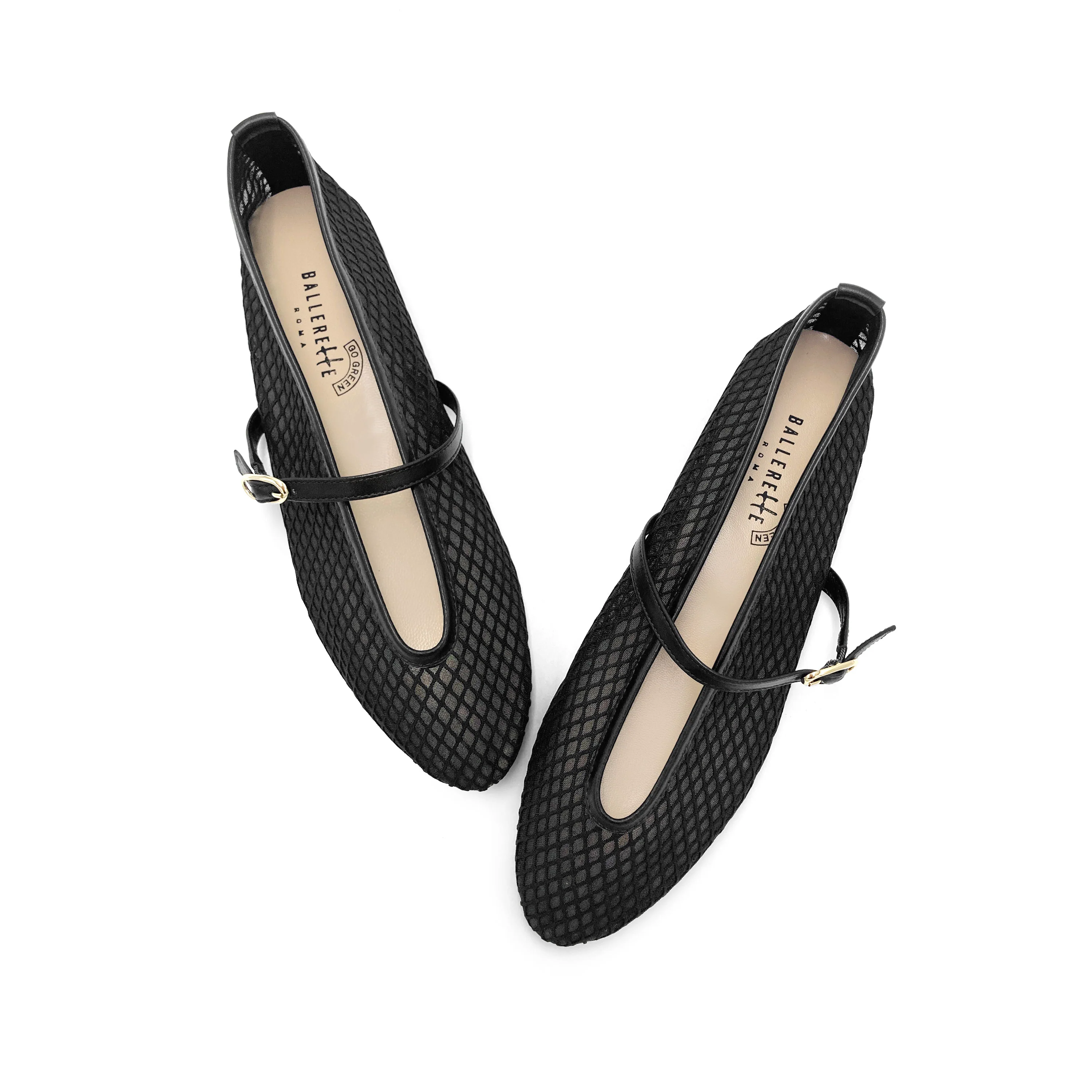 TT GO GREEN Collection - Ballerine mesh trasparenti nere in tessuto ECO a rete con cinturino - Image 2