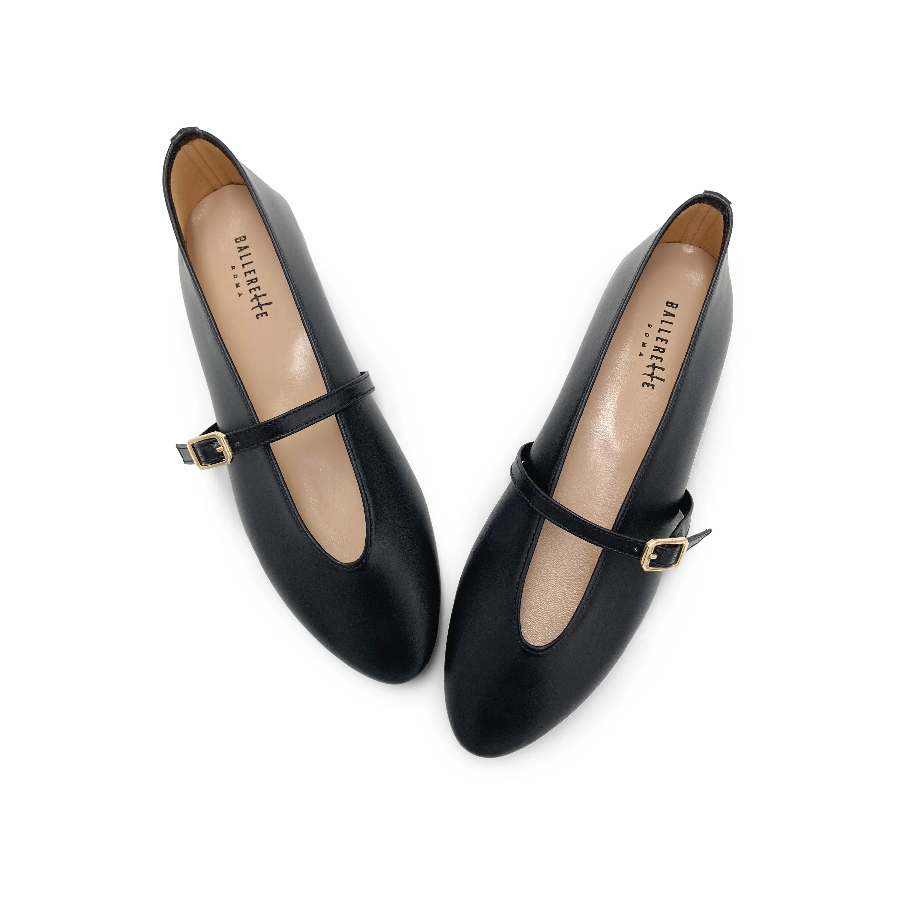 Ballerine nere in pelle con scollo a V e cinturino - Image 2