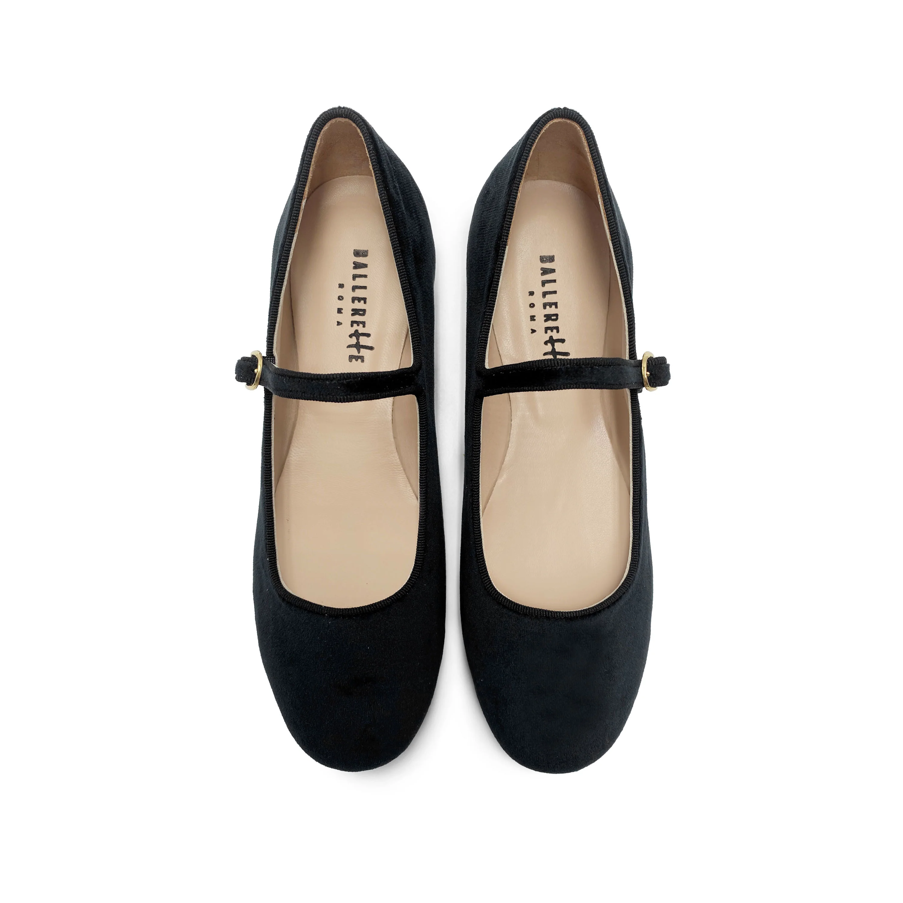 Ballerine nere in velluto con cinturino