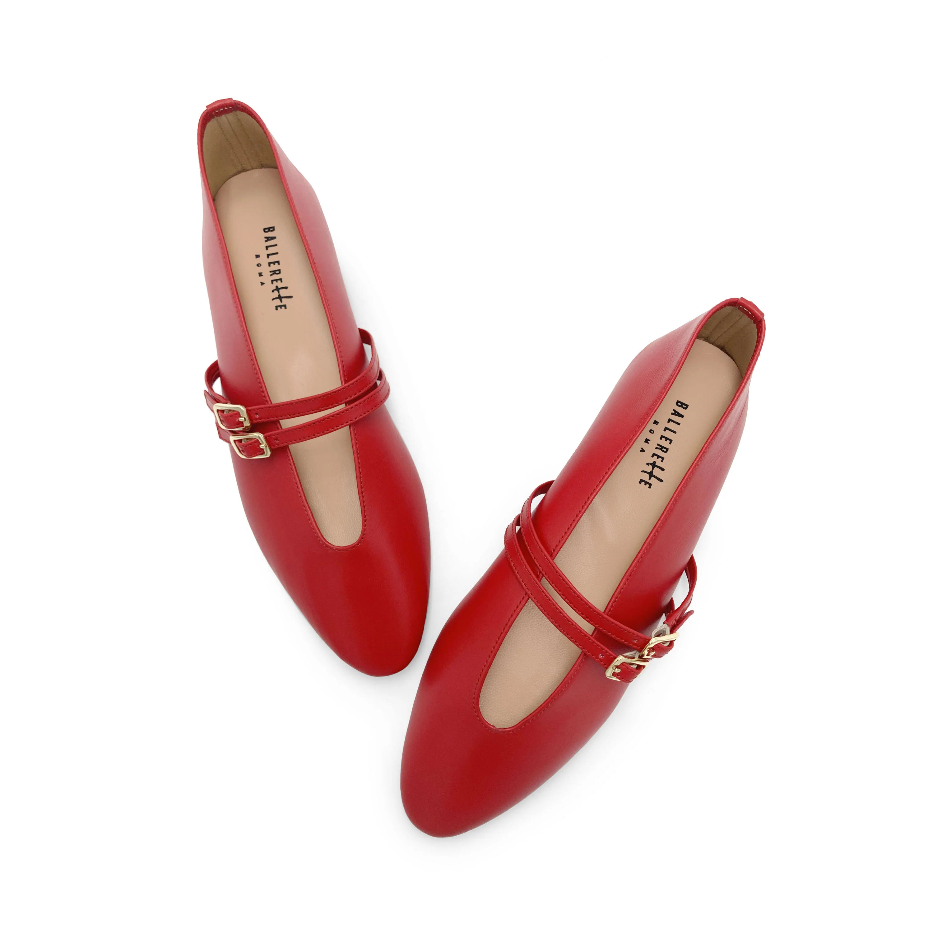 Ballerine rosse in pelle con scollo a V e cinturini - Image 2