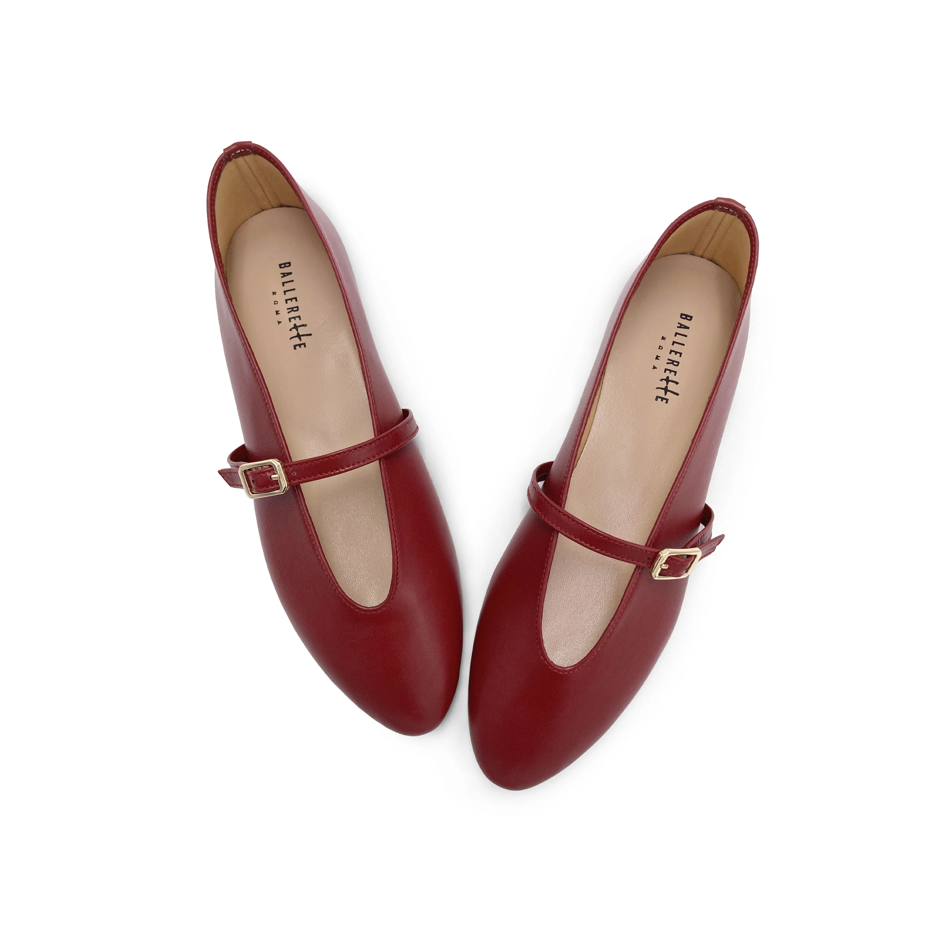 Ballerine rosse in pelle con scollo a V e cinturino - Image 2