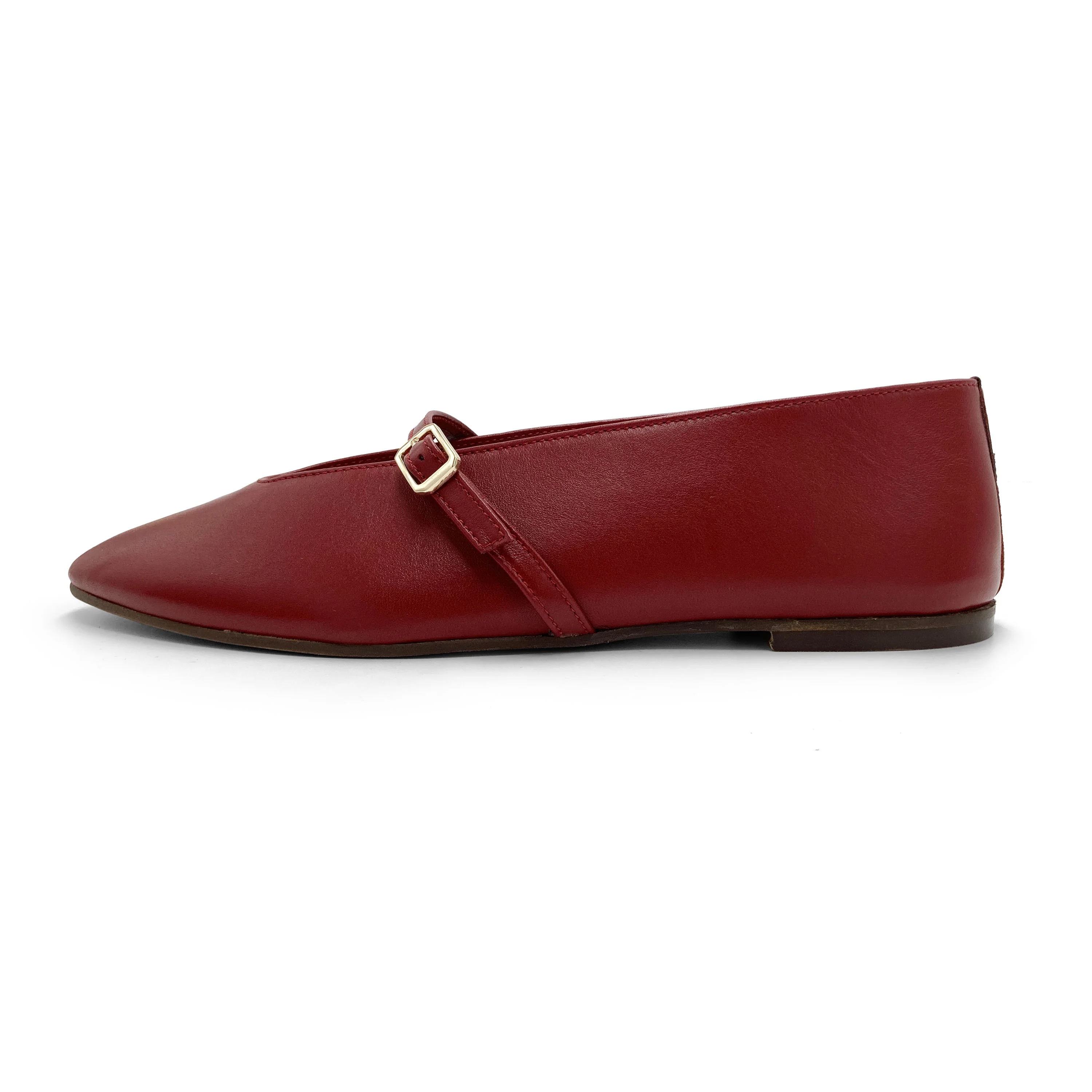 Ballerine rosse in pelle con scollo a V e cinturino - Image 3