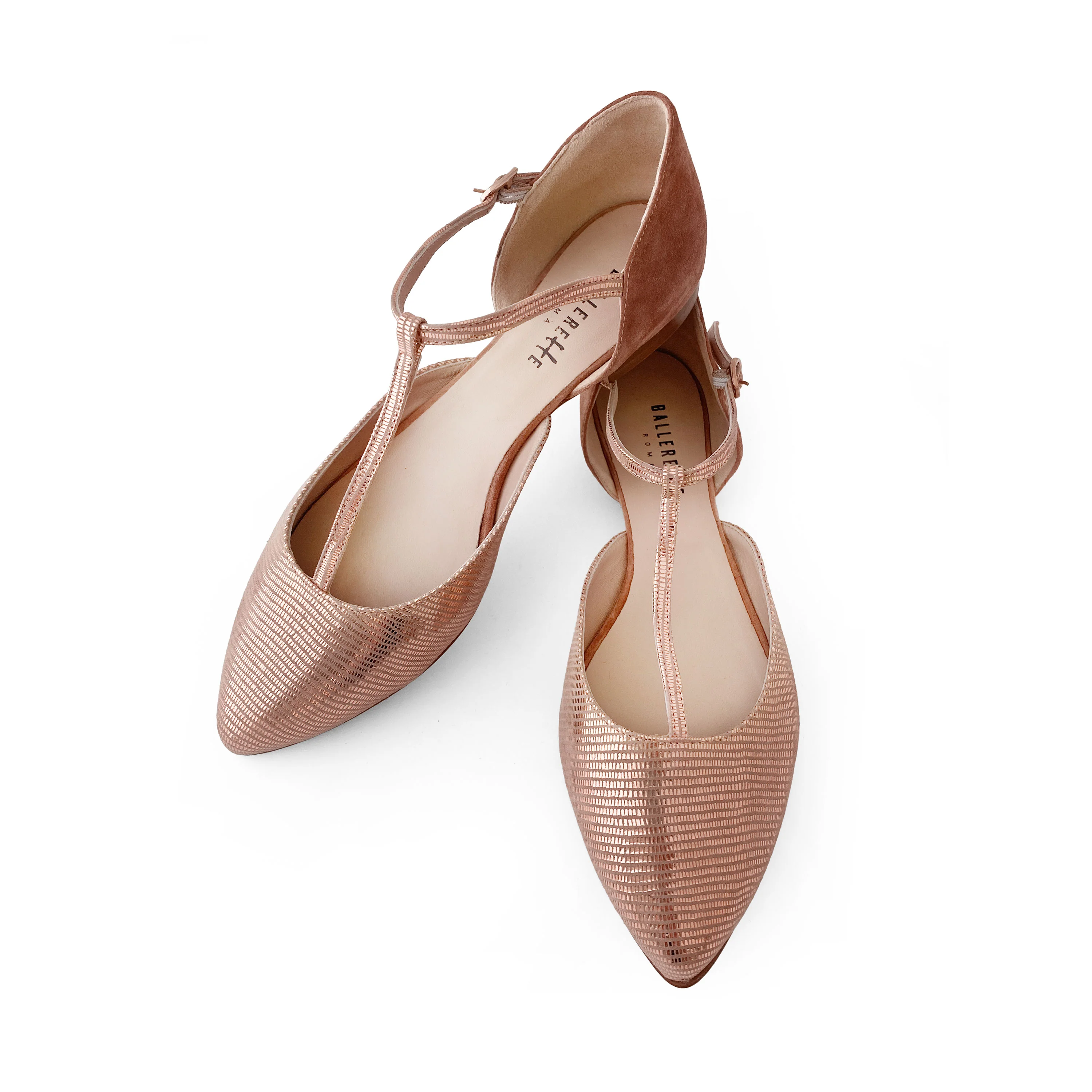 Ballerine t-bar cipria in camoscio laminato - Image 2
