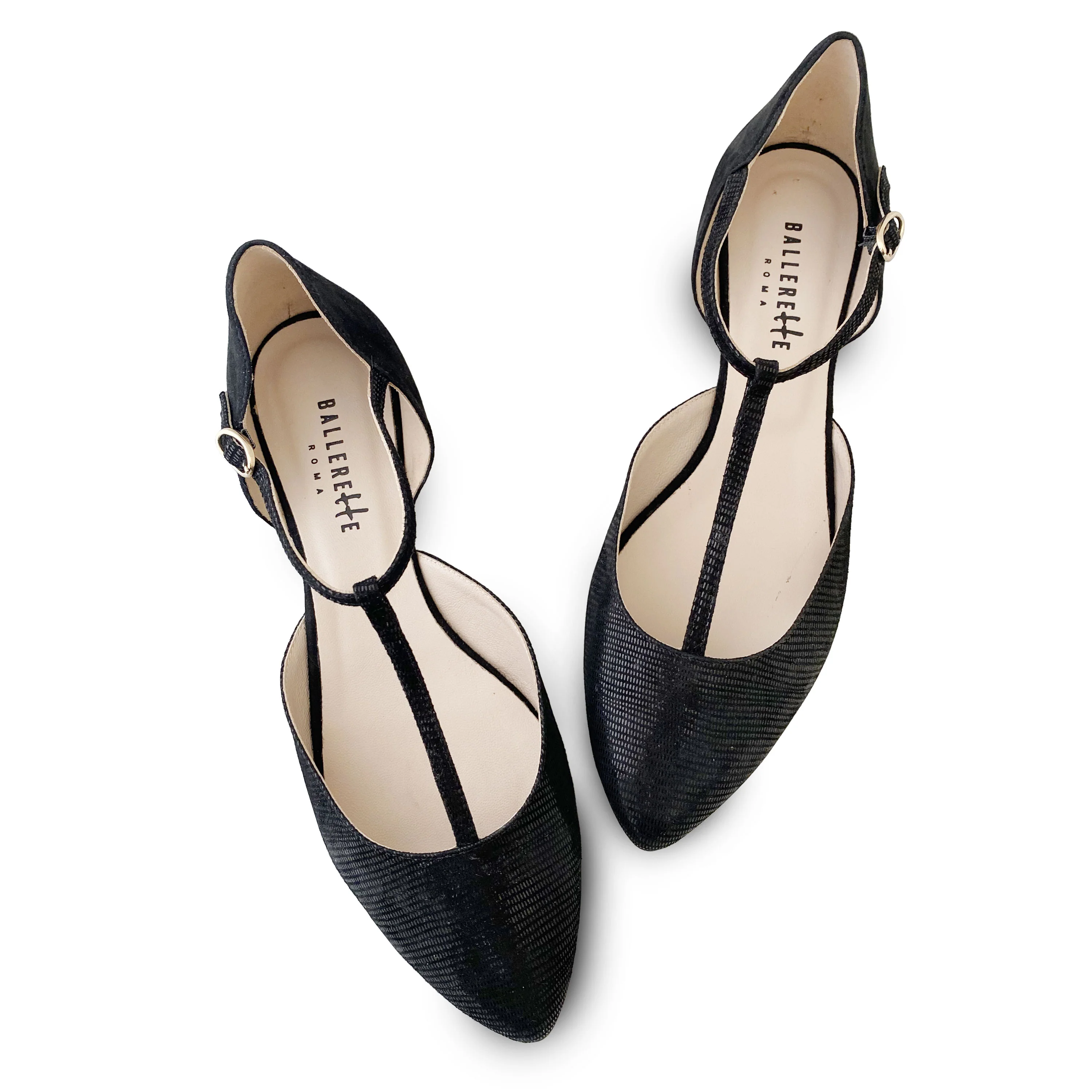 Ballerine t-bar nere in camoscio laminato - Image 2