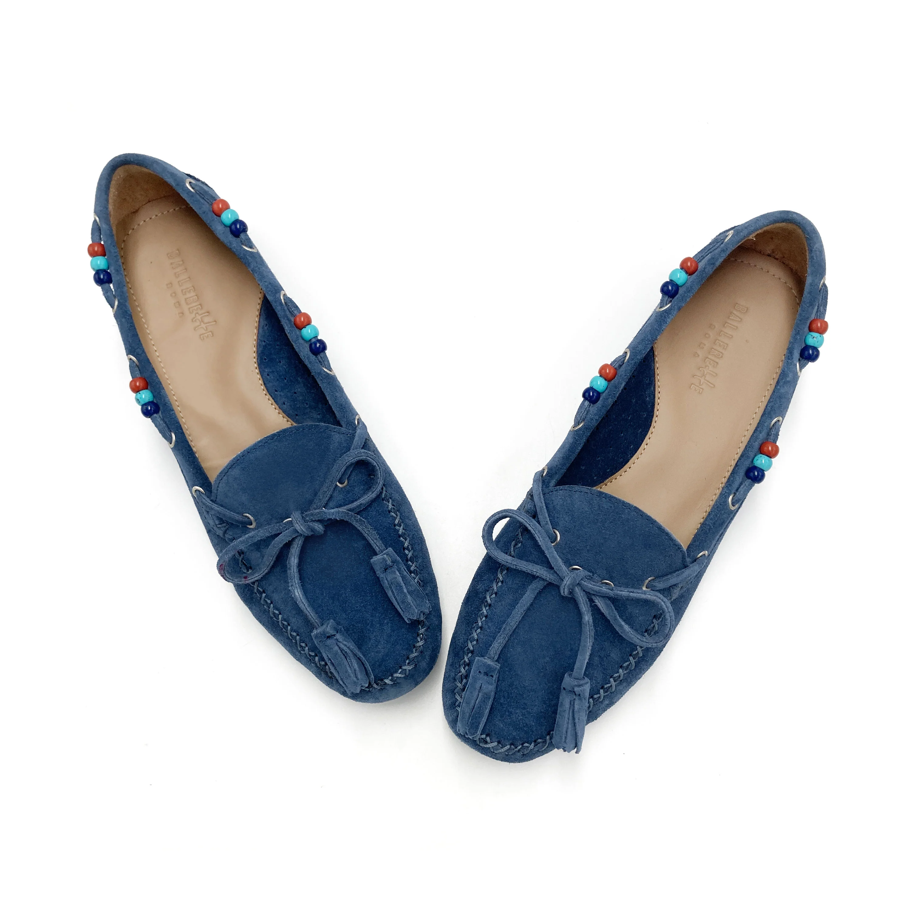 Mocassini blu jeans da donna con perline - Image 2