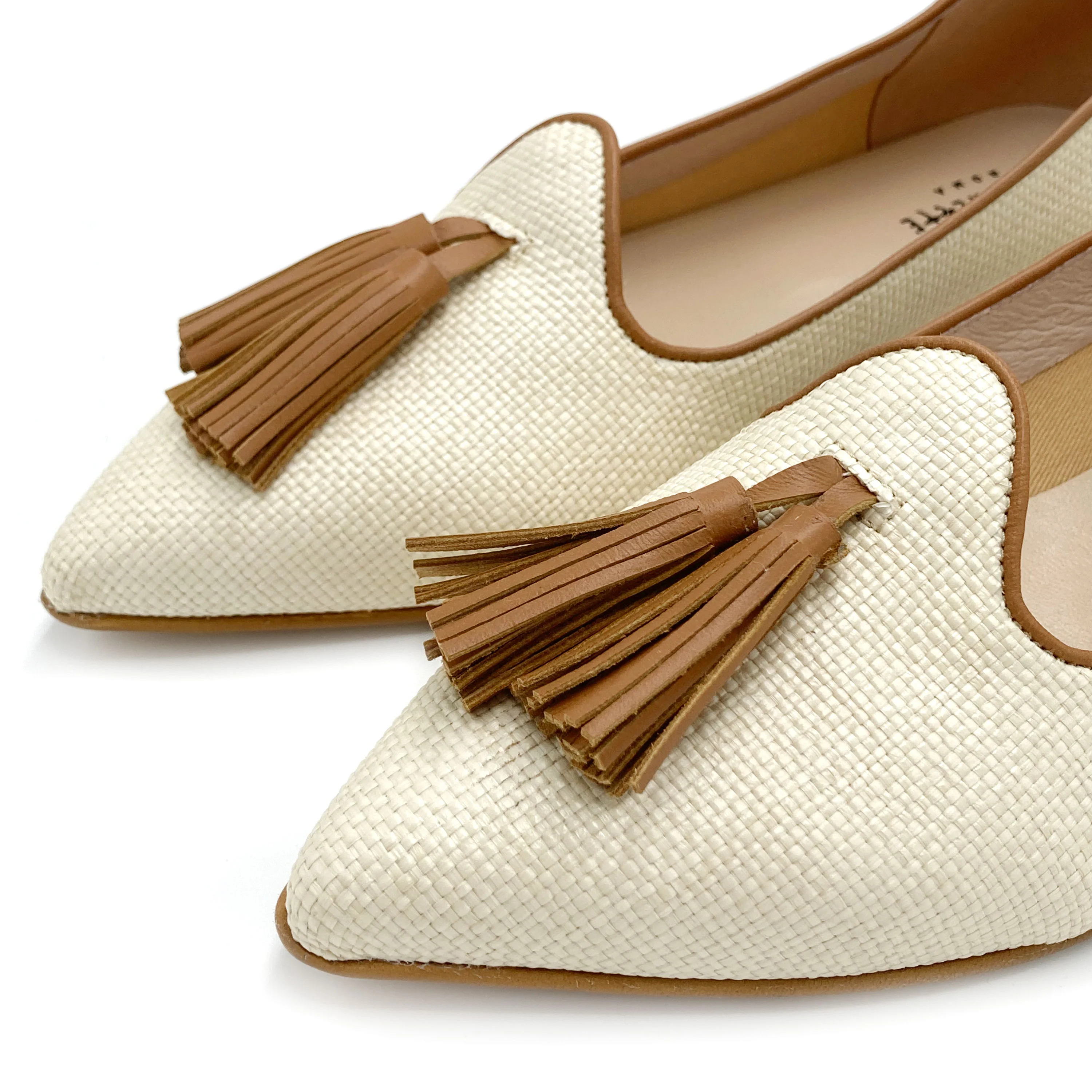 Mocassini donna estivi in juta beige con nappine cuoio - Image 5