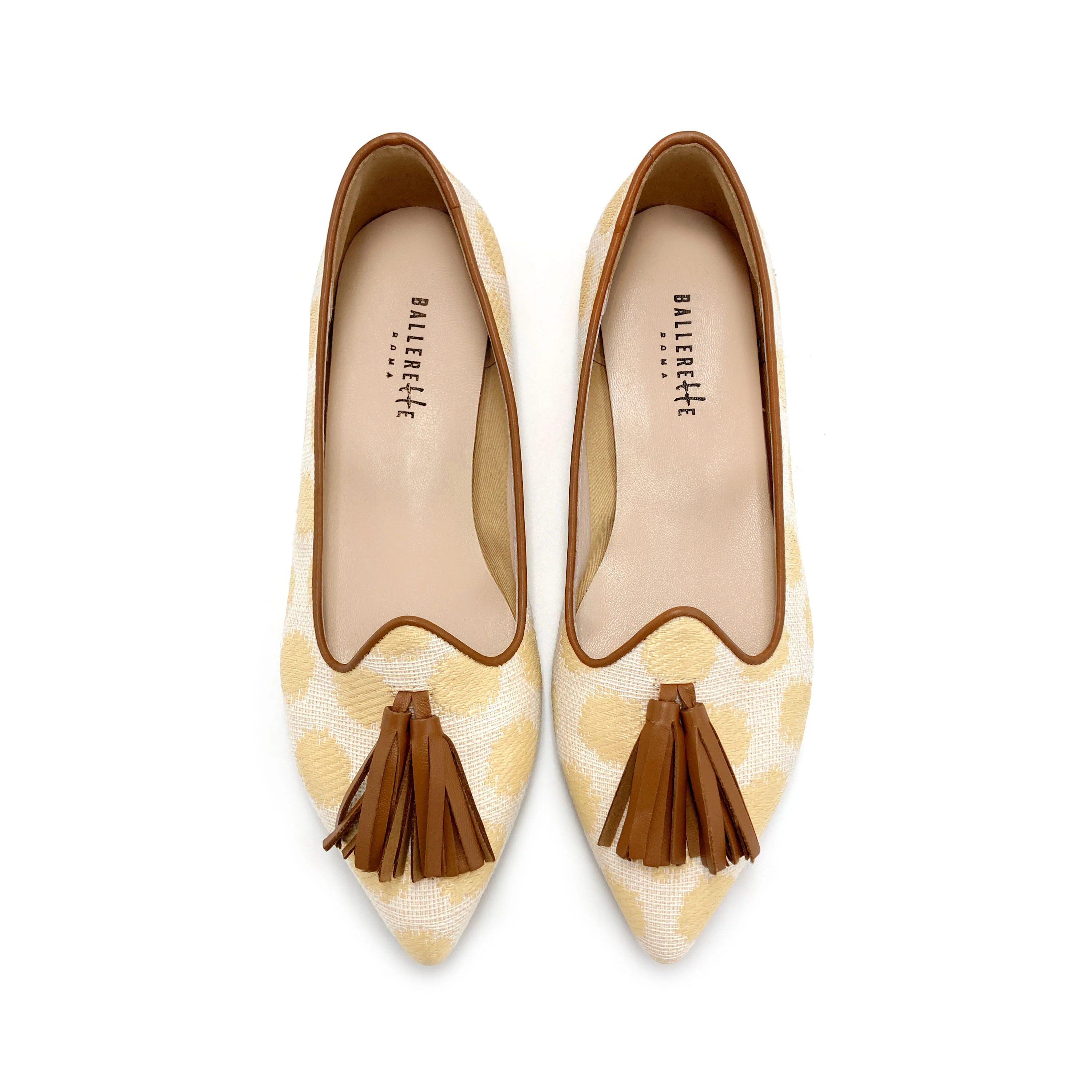 Mocassini donna estivi in rafia beige con nappine