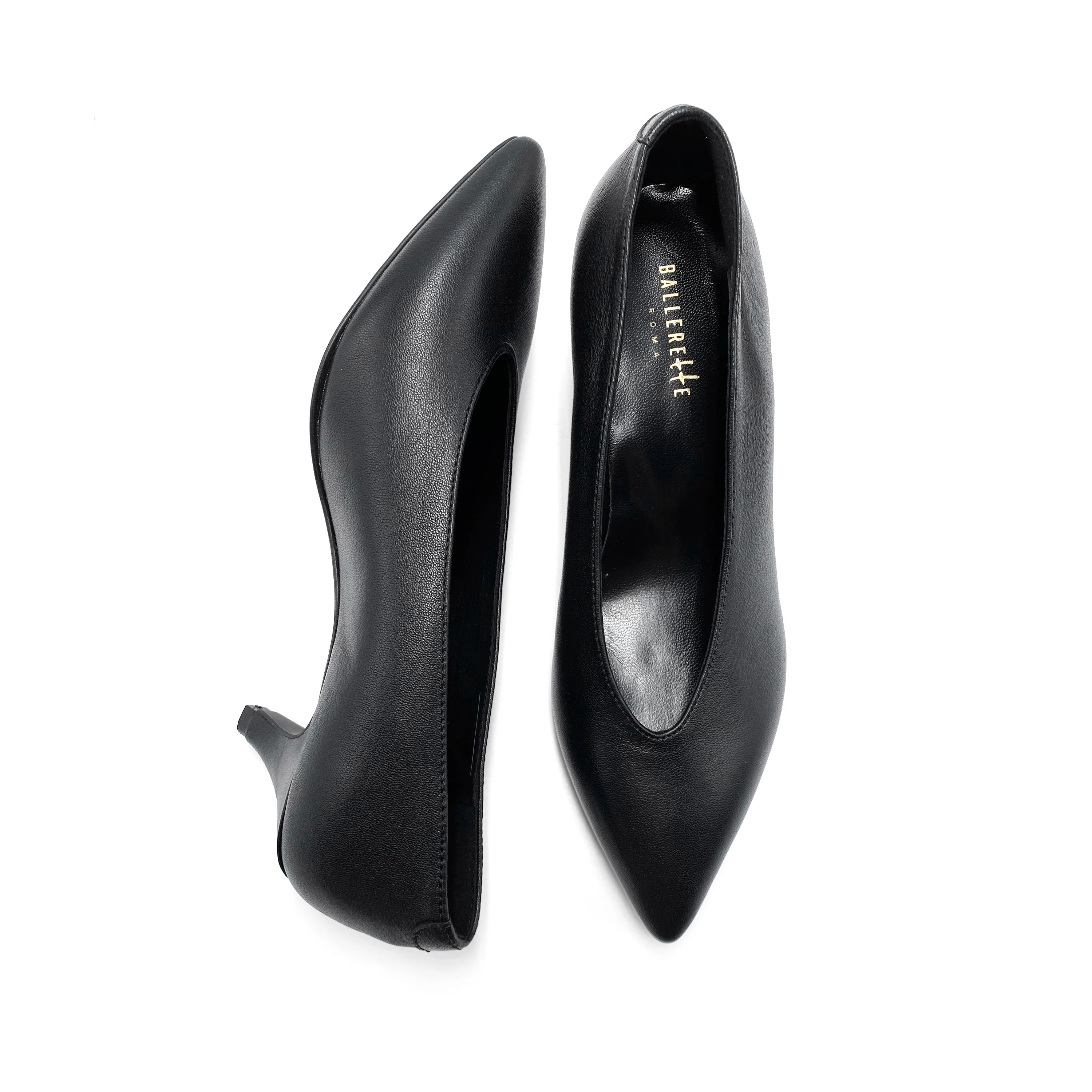 Scarpe décolleté nere in pelle con scollo a V e tacco