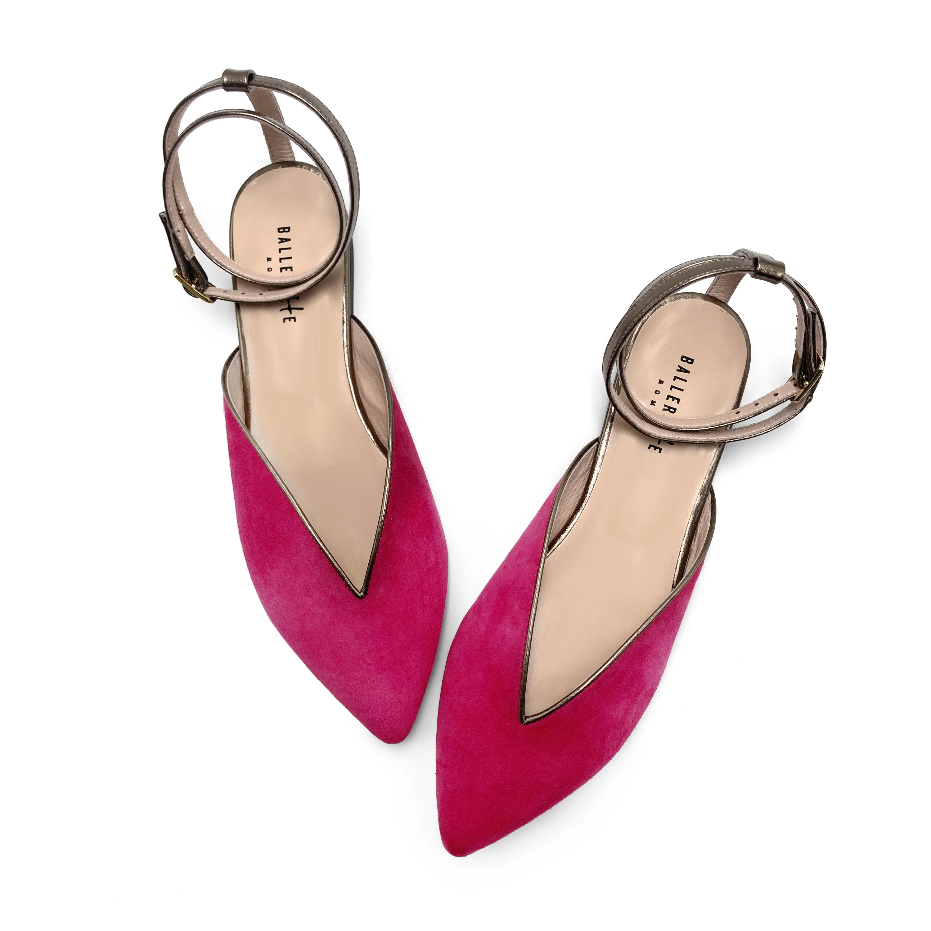 Scarpe mule estive in camoscio fucsia con laccio canna di fucile alla caviglia - Image 2