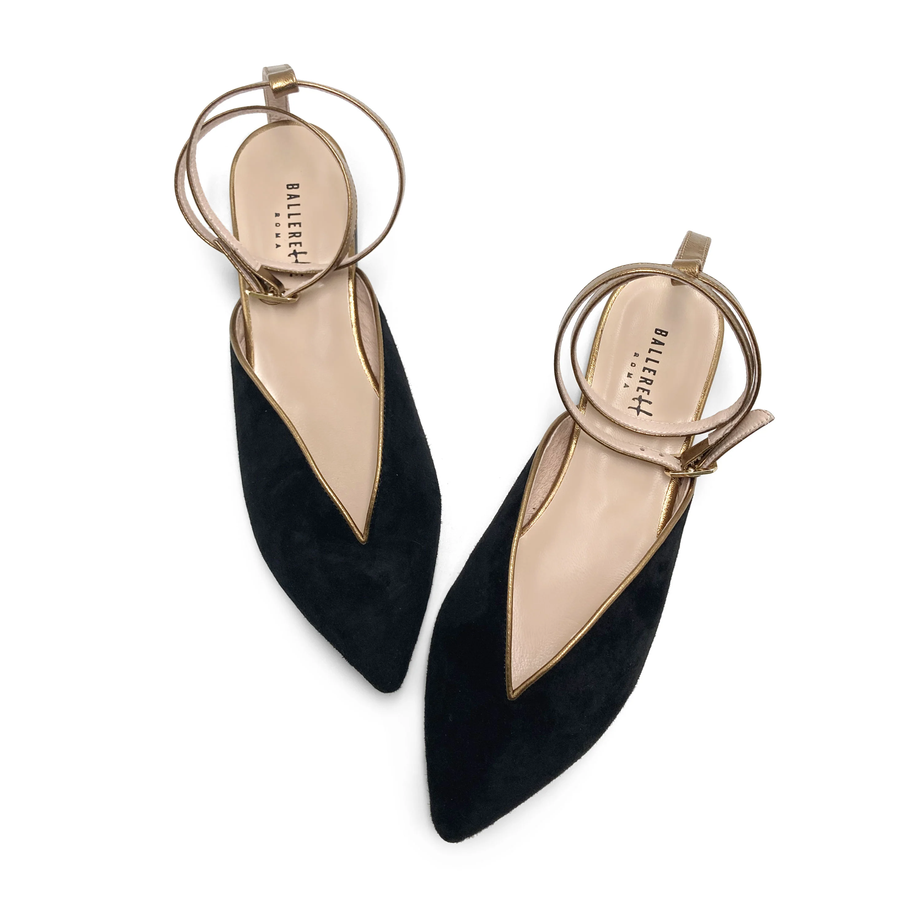 Scarpe mule estive in camoscio nero con laccio bronzo alla caviglia - Image 2
