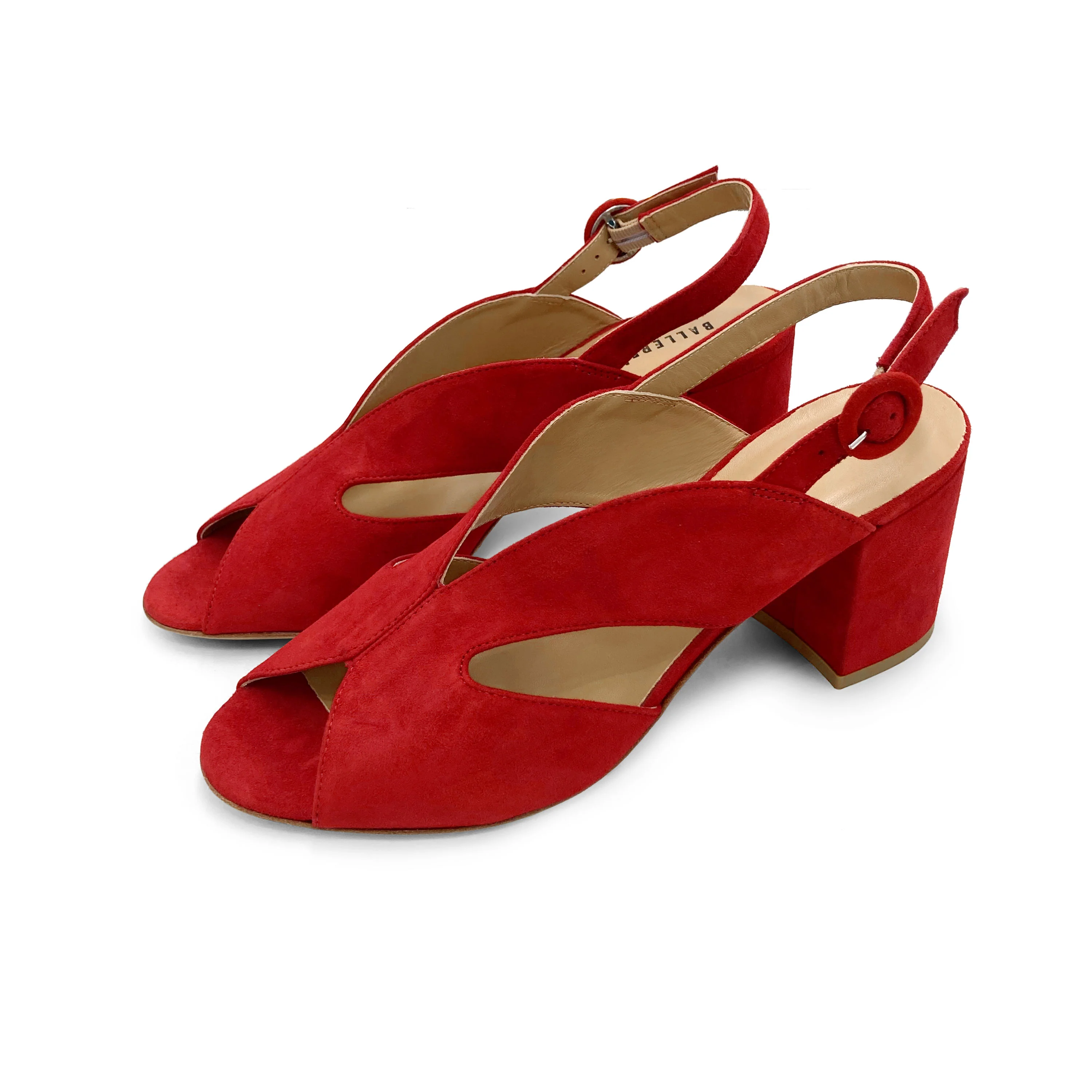 Scarpe open toe slingback rosse in camoscio con tacco - Image 5