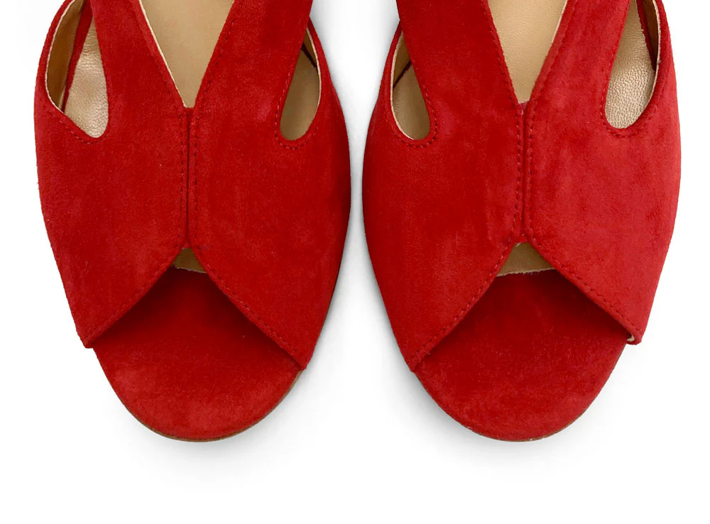 Scarpe open toe slingback rosse in camoscio con tacco - Image 6