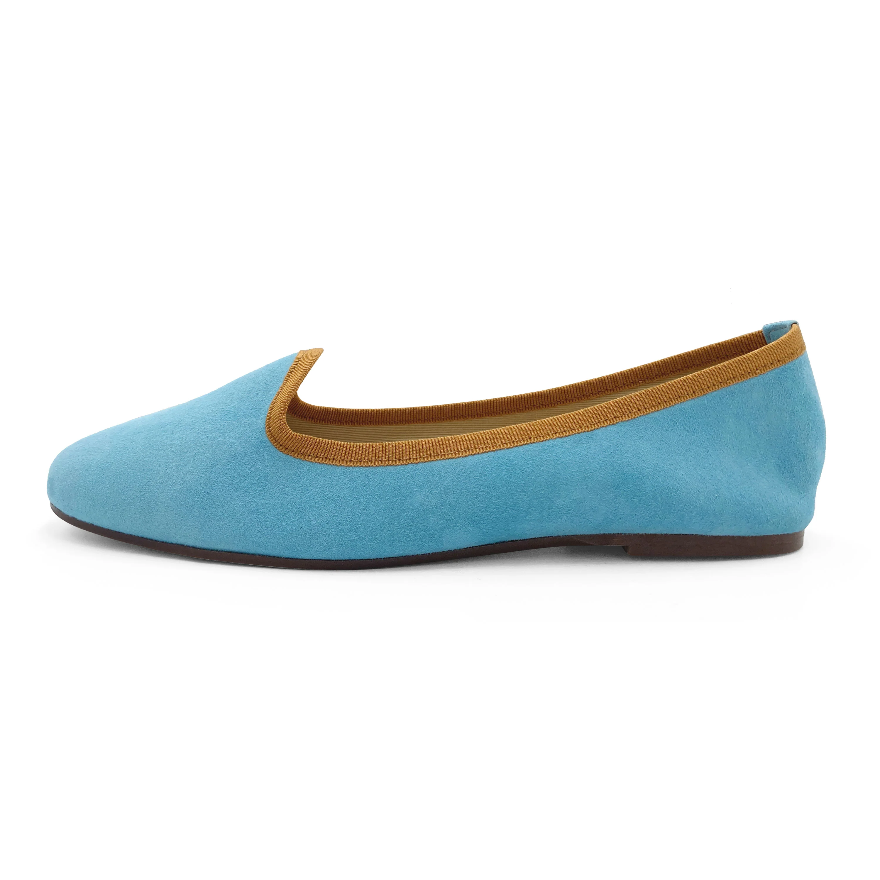 Slippers donna in camoscio celeste acqua e dettagli ocra - Image 4