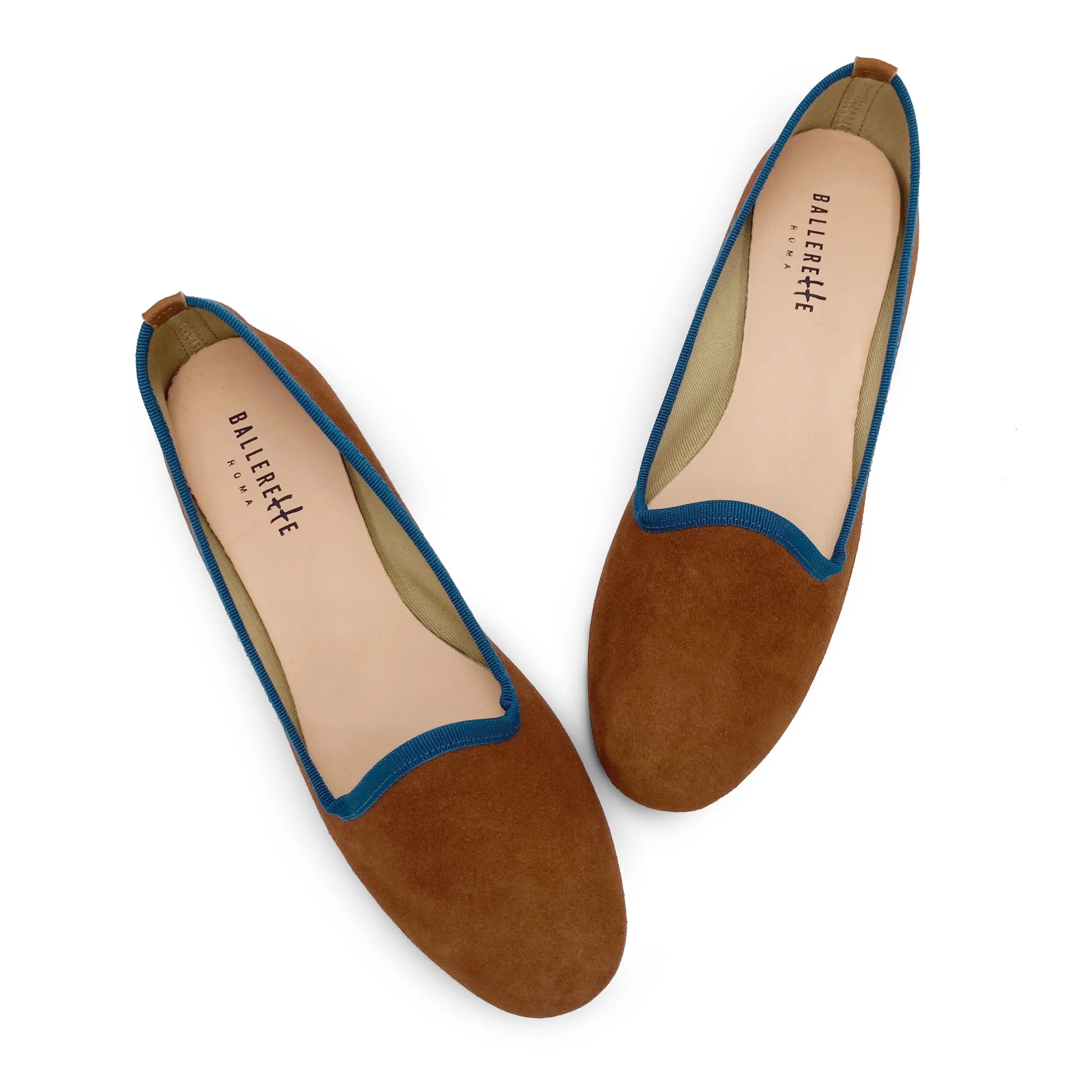 Slippers donna in camoscio marrone e dettagli blu - Image 2