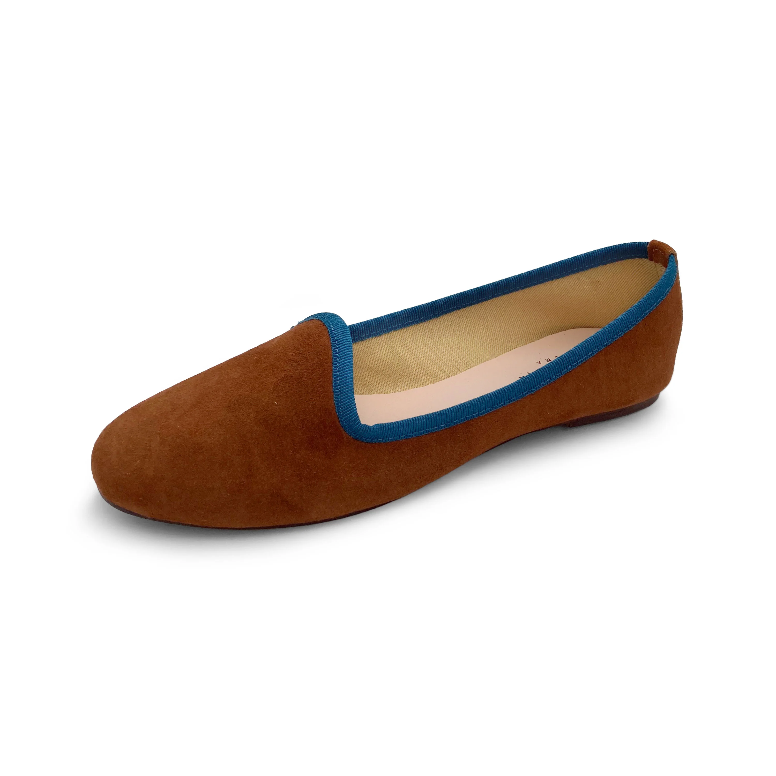 Slippers donna in camoscio marrone e dettagli blu - Image 4