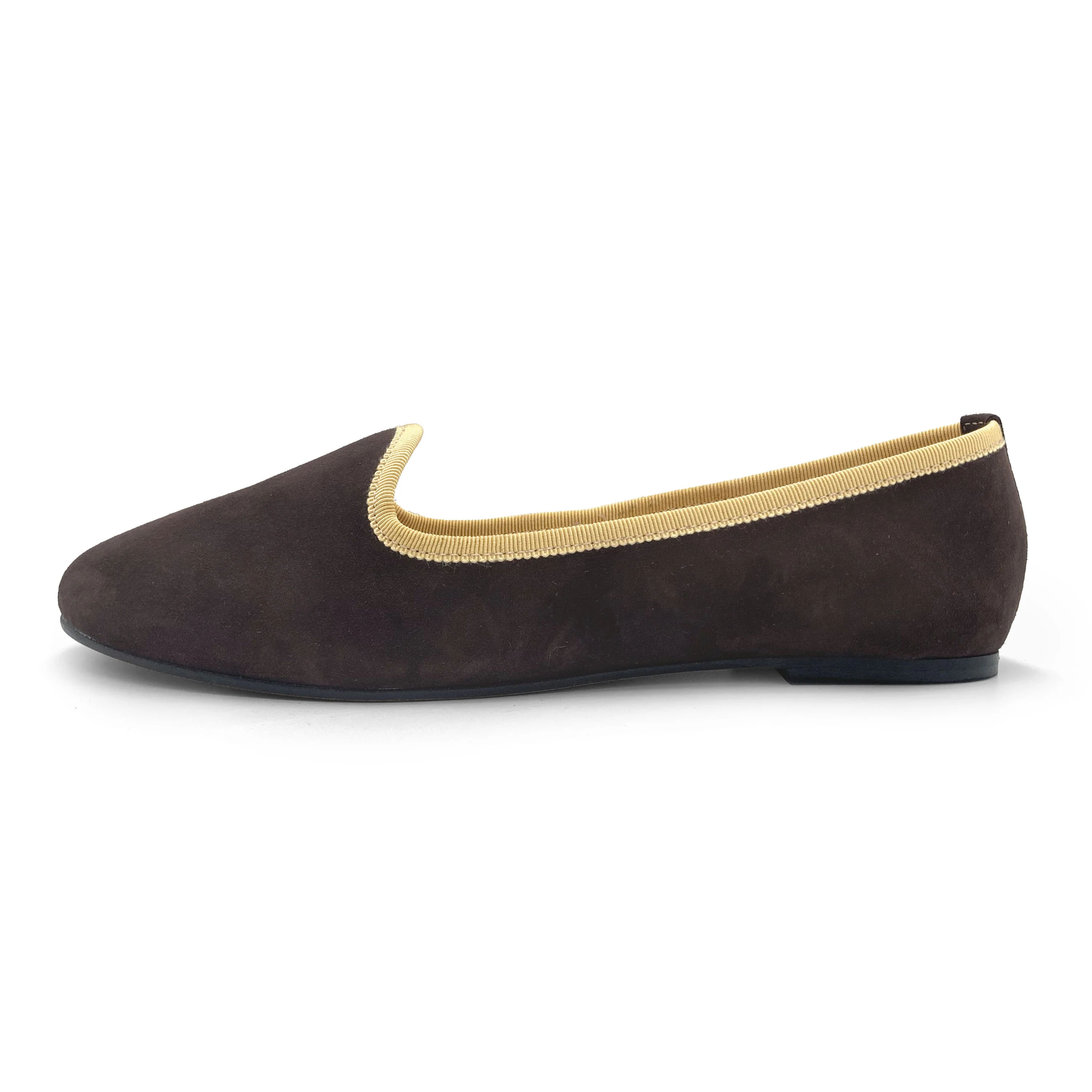 Slippers donna in camoscio marrone testa di moro e dettagli gialli - Image 3
