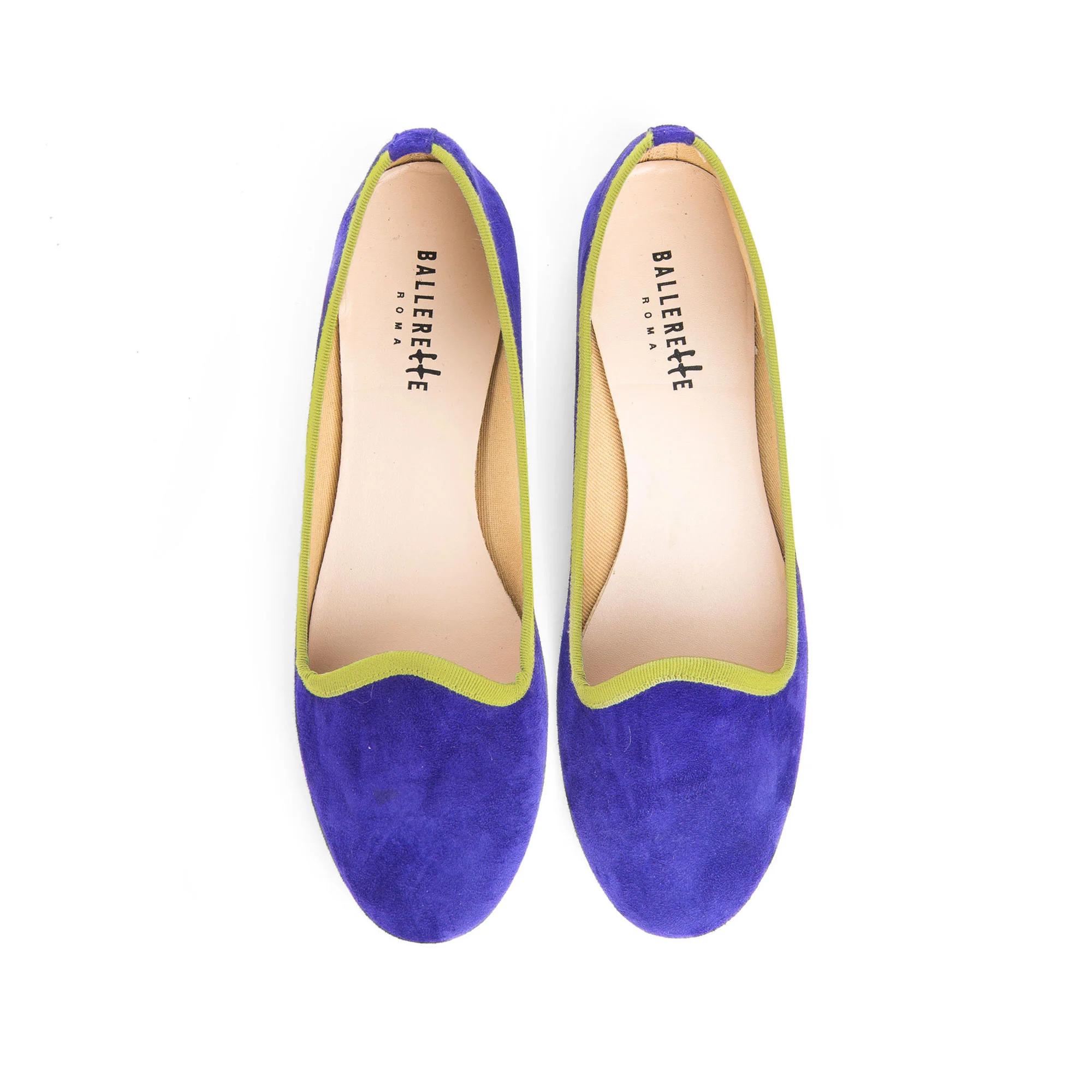 Slippers donna in camoscio viola e gros grain verde