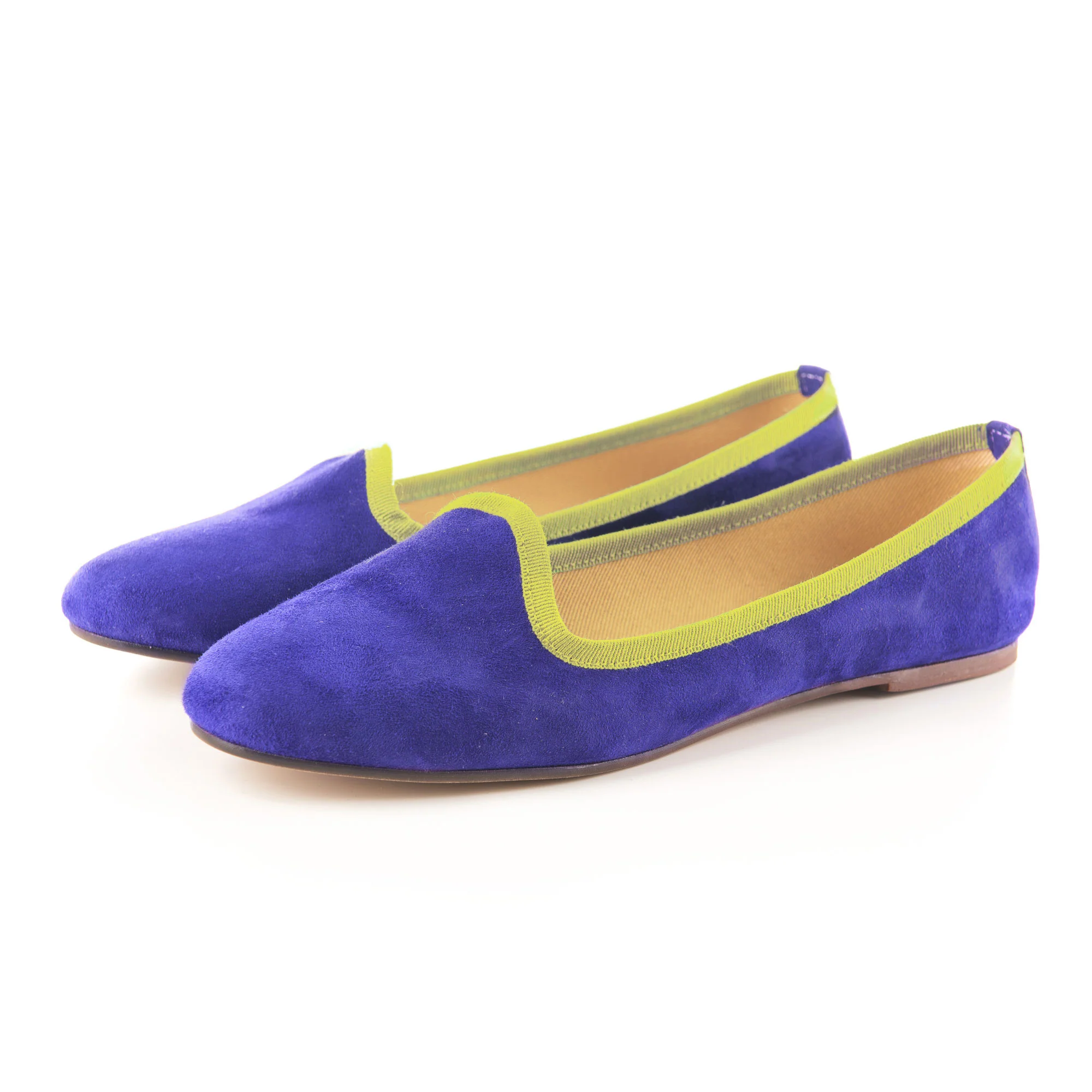 Slippers donna in camoscio viola e gros grain verde - Image 2